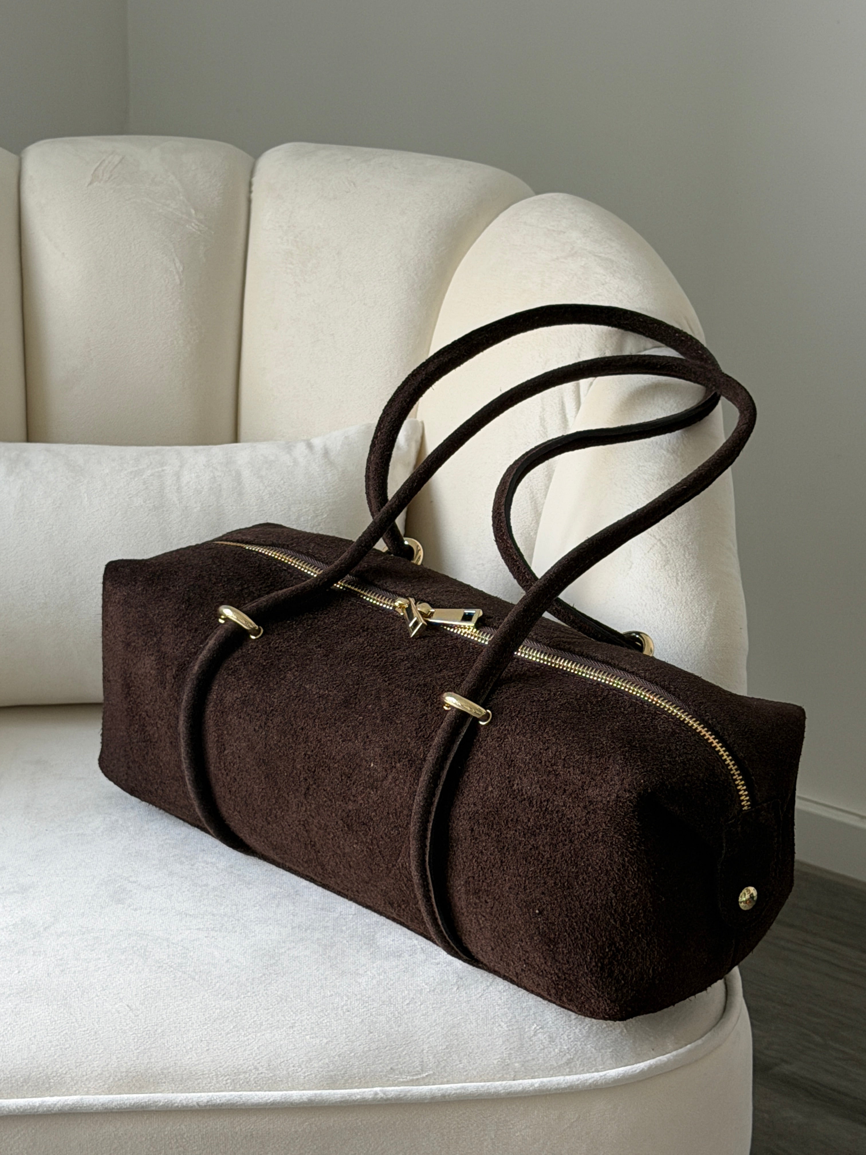 DASHA Chocolate Suede Bag Large