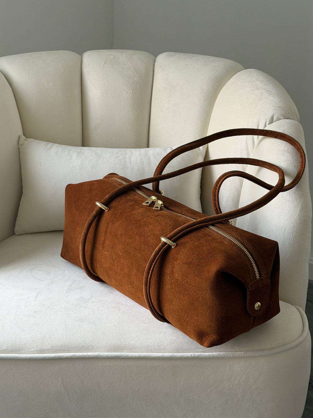 DASHA Cognac Suede Bag Large
