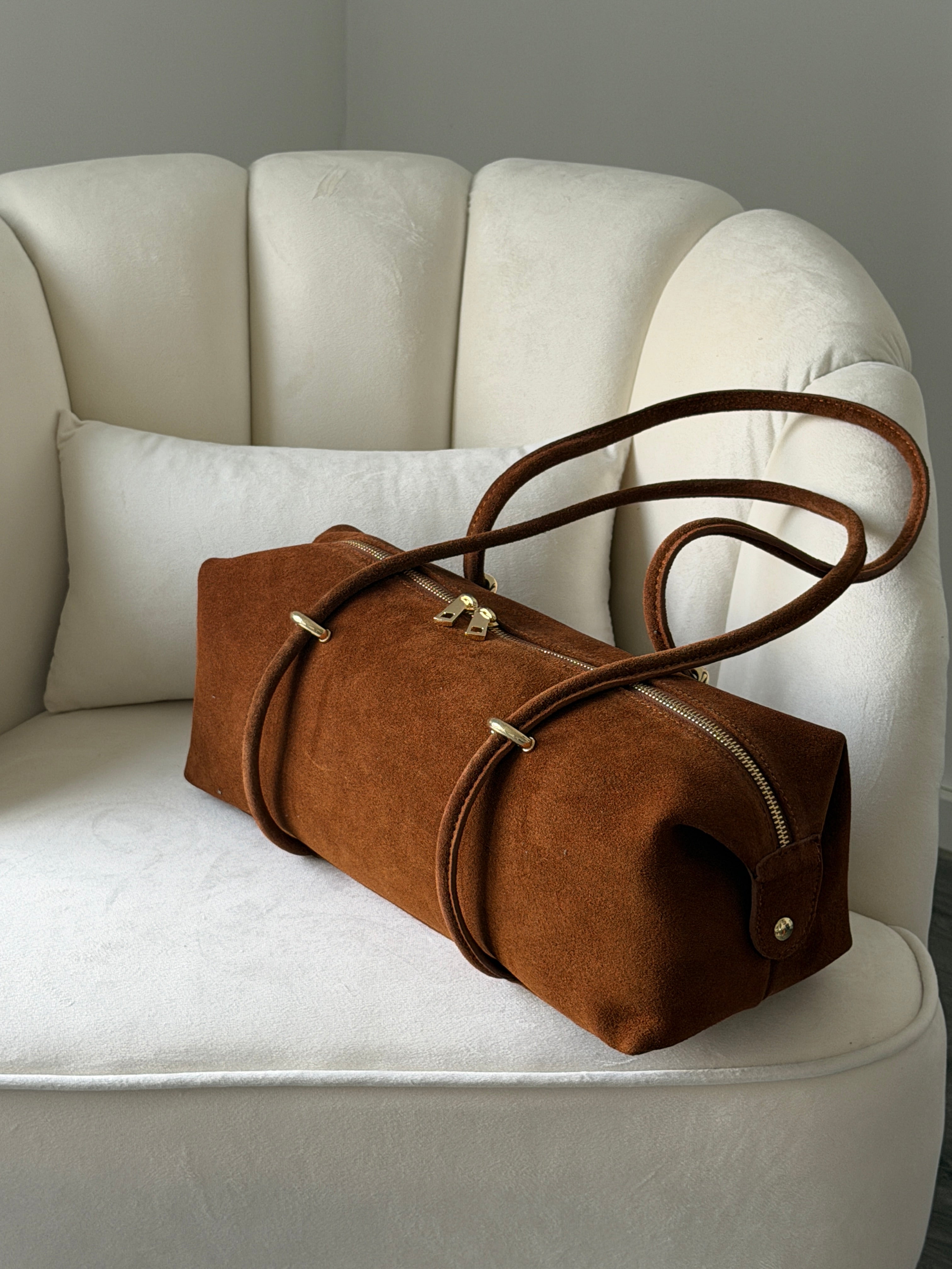 DASHA Cognac Suede Bag Large
