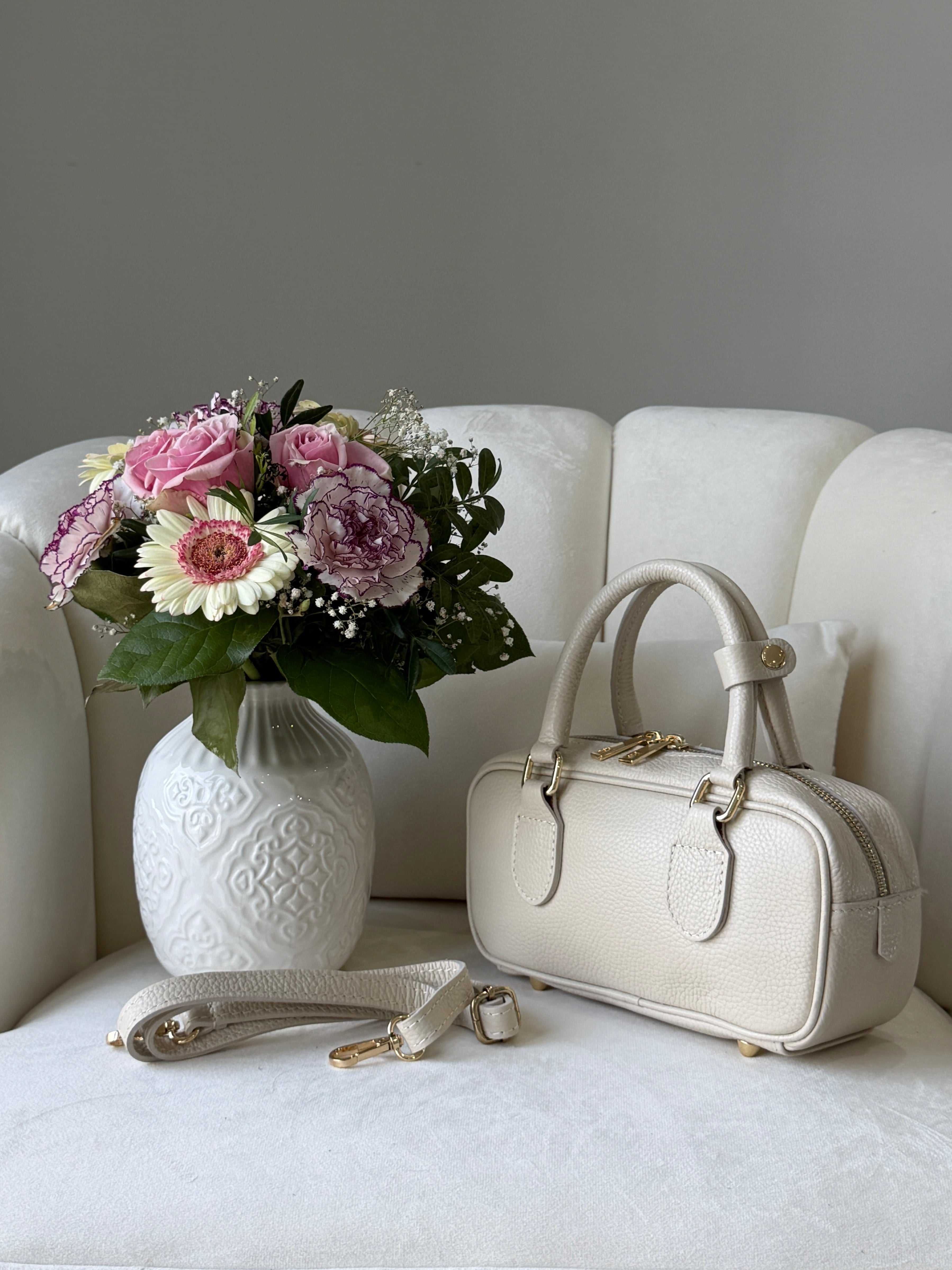 MONICA Cream Leather Bag