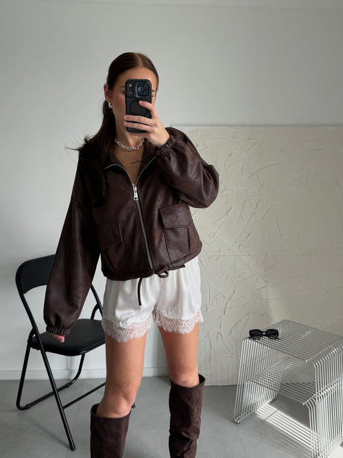 ANTONIA White Satin Lace Shorts