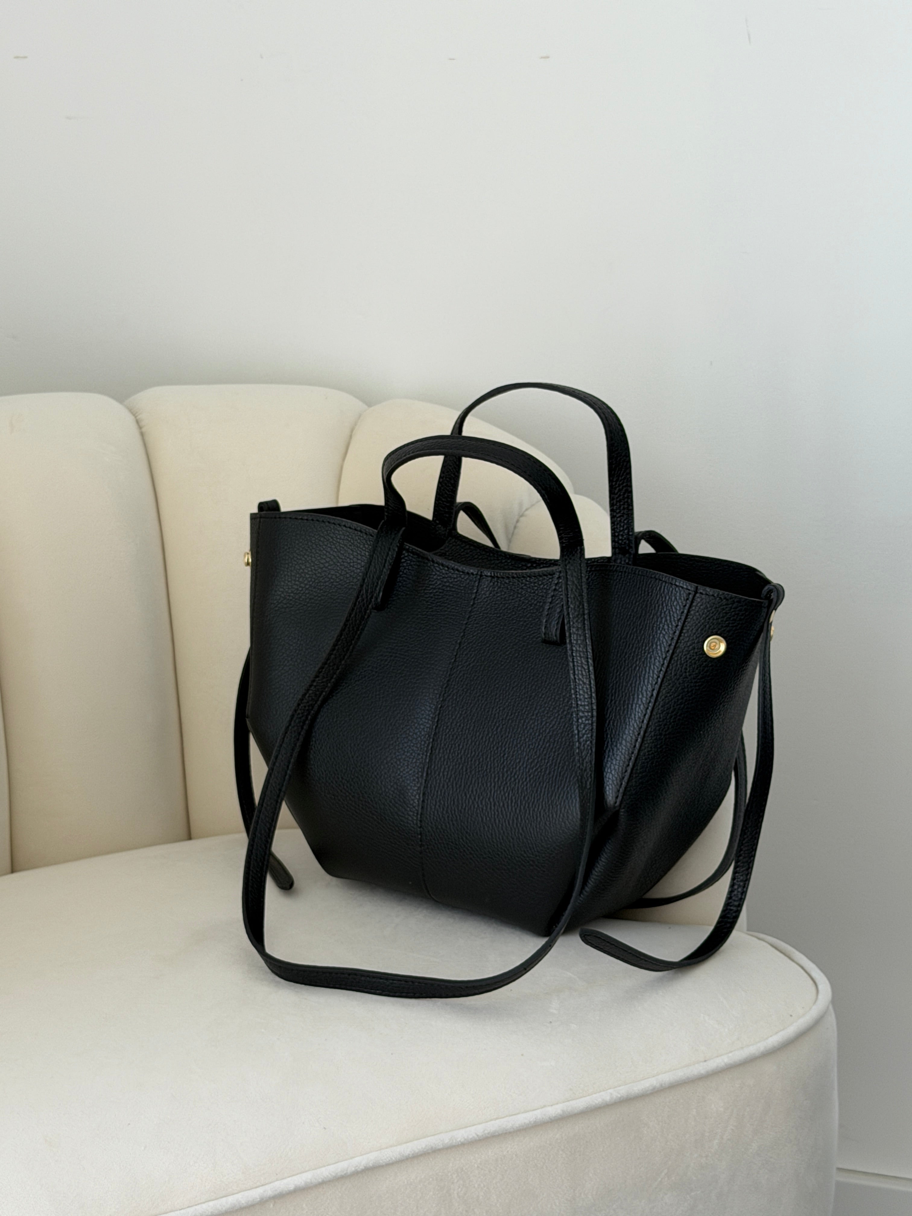 LAURA Black Leather Bag Shopper Medium