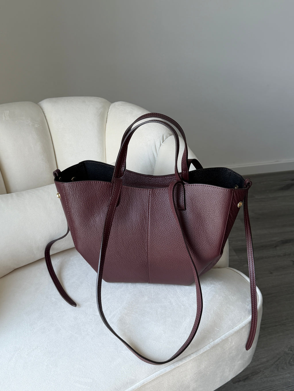 LAURA Burgundy Leather Bag Shopper Medium
