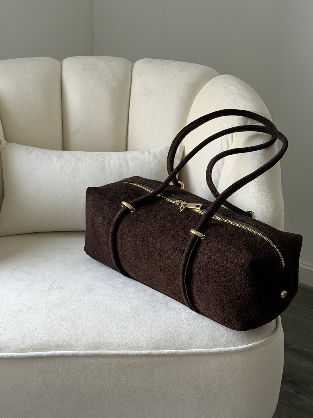 DASHA Chocolate Suede Bag Large