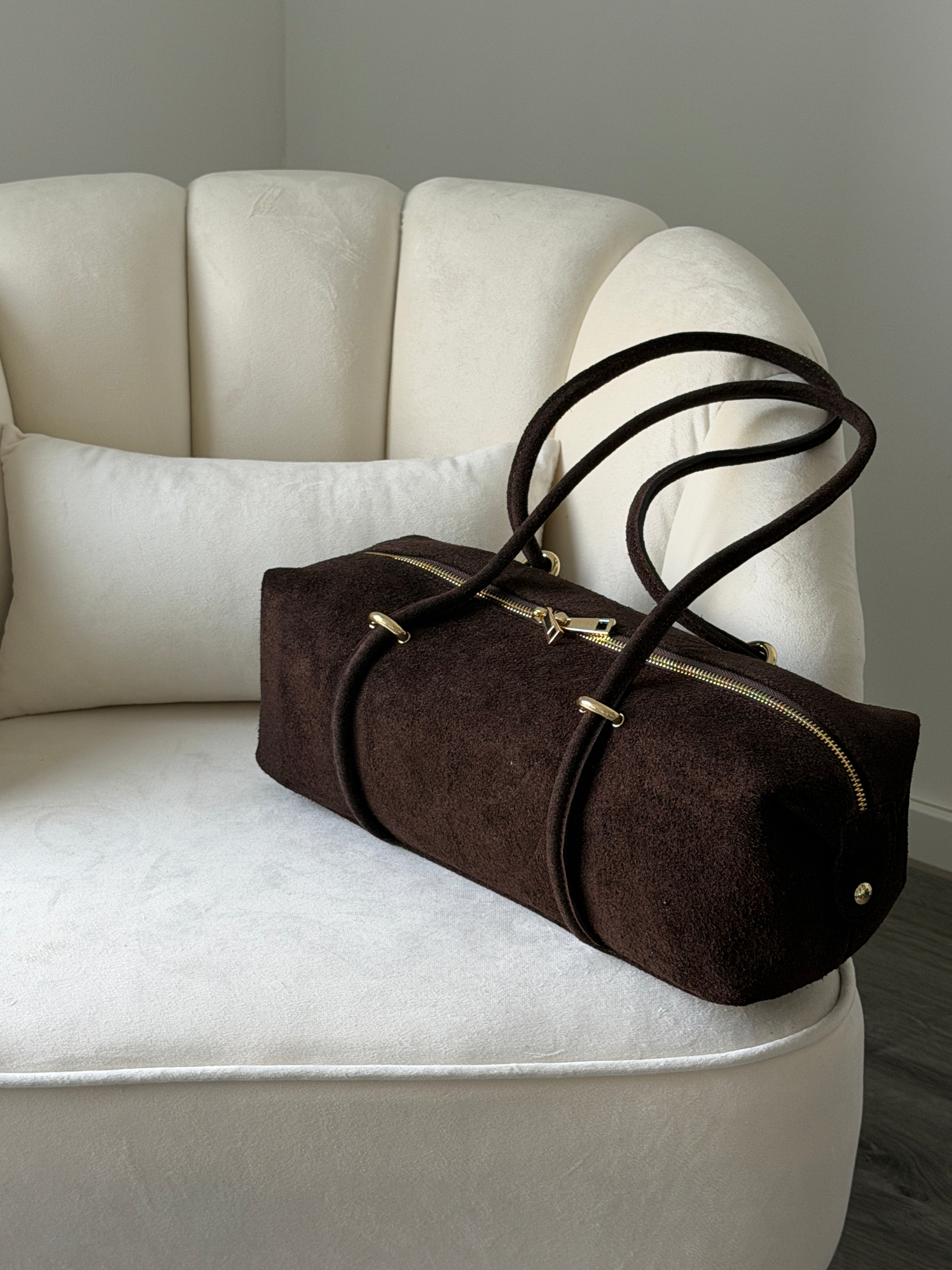DASHA Chocolate Suede Bag Large