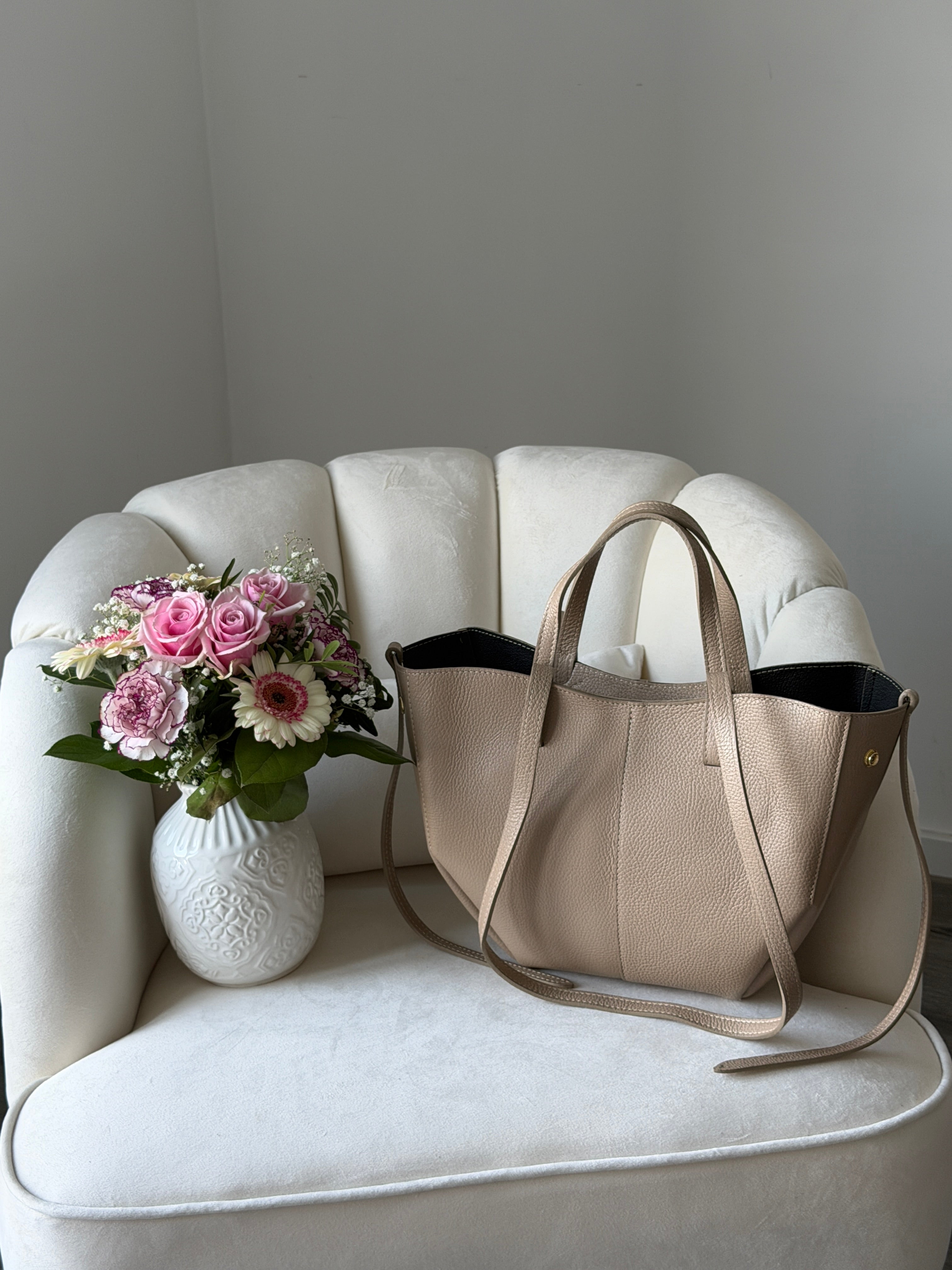 LAURA Beige Leather Bag Shopper Medium