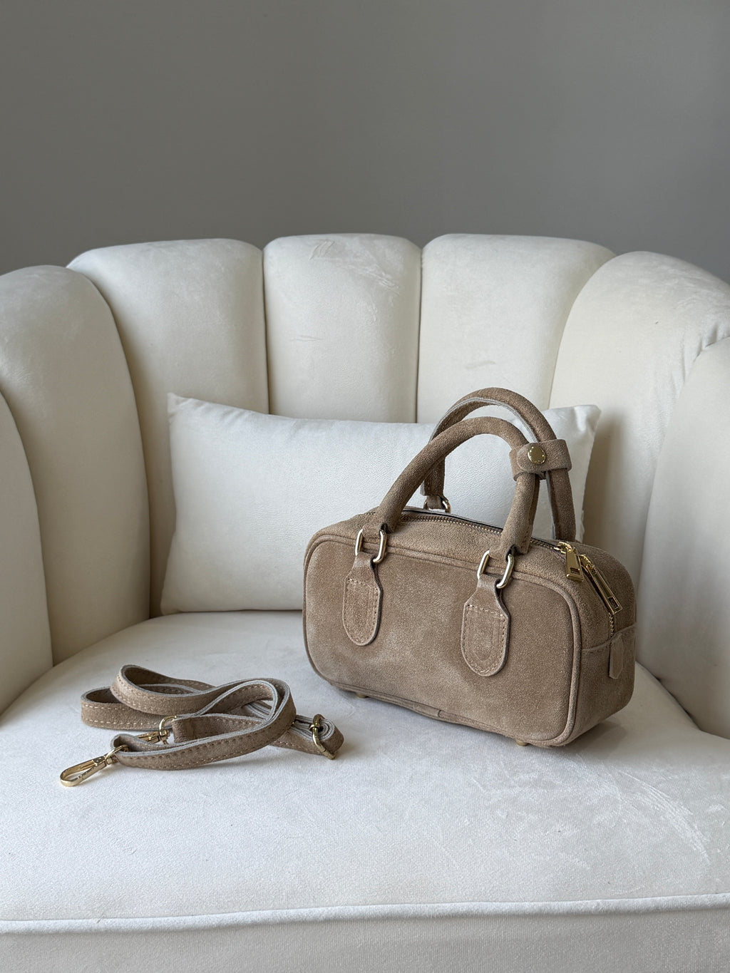 MONICA Beige Suede Bag