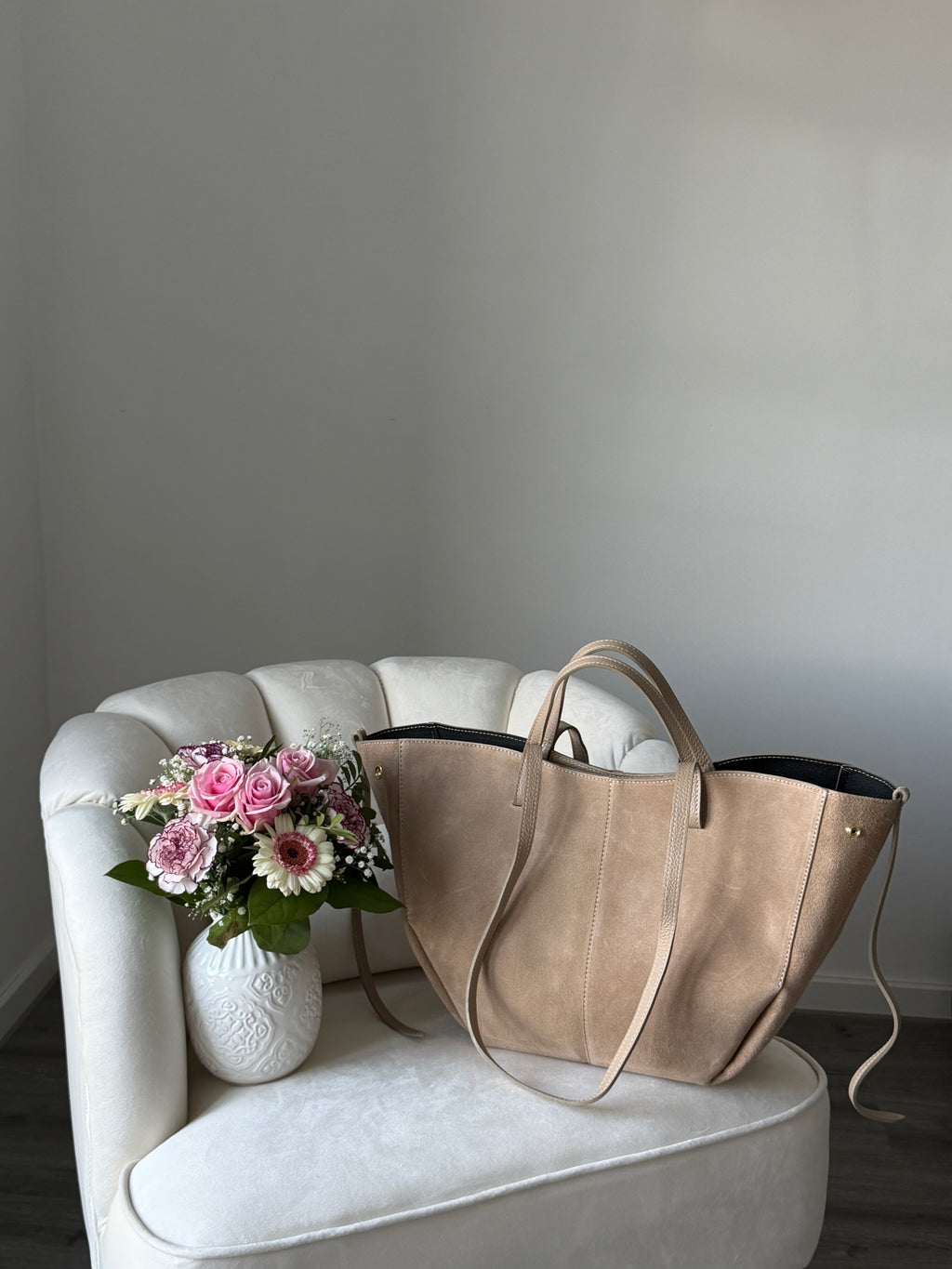 LAURA Beige Suede Bag Shopper Large