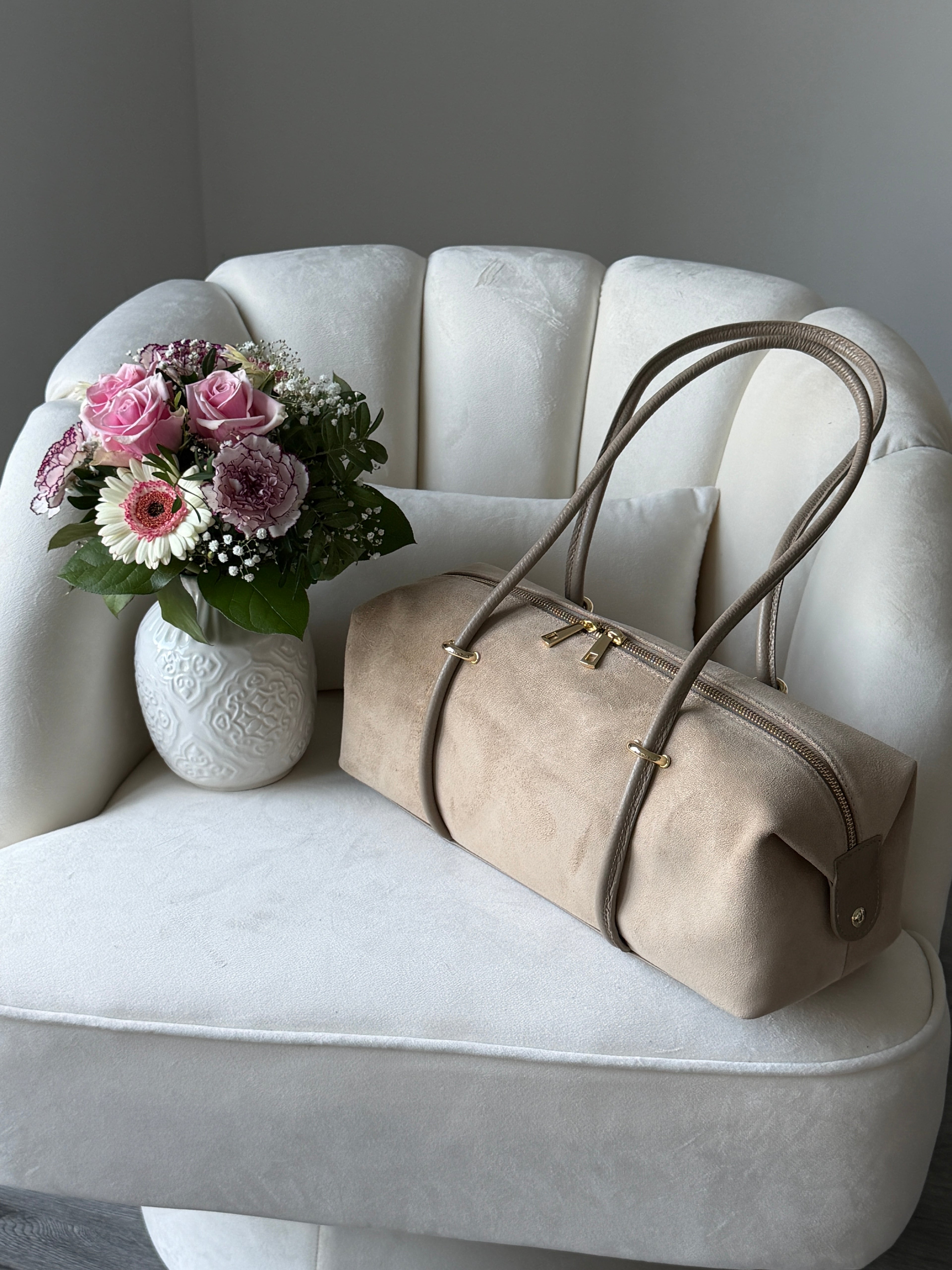 DASHA Beige Suede Bag Large