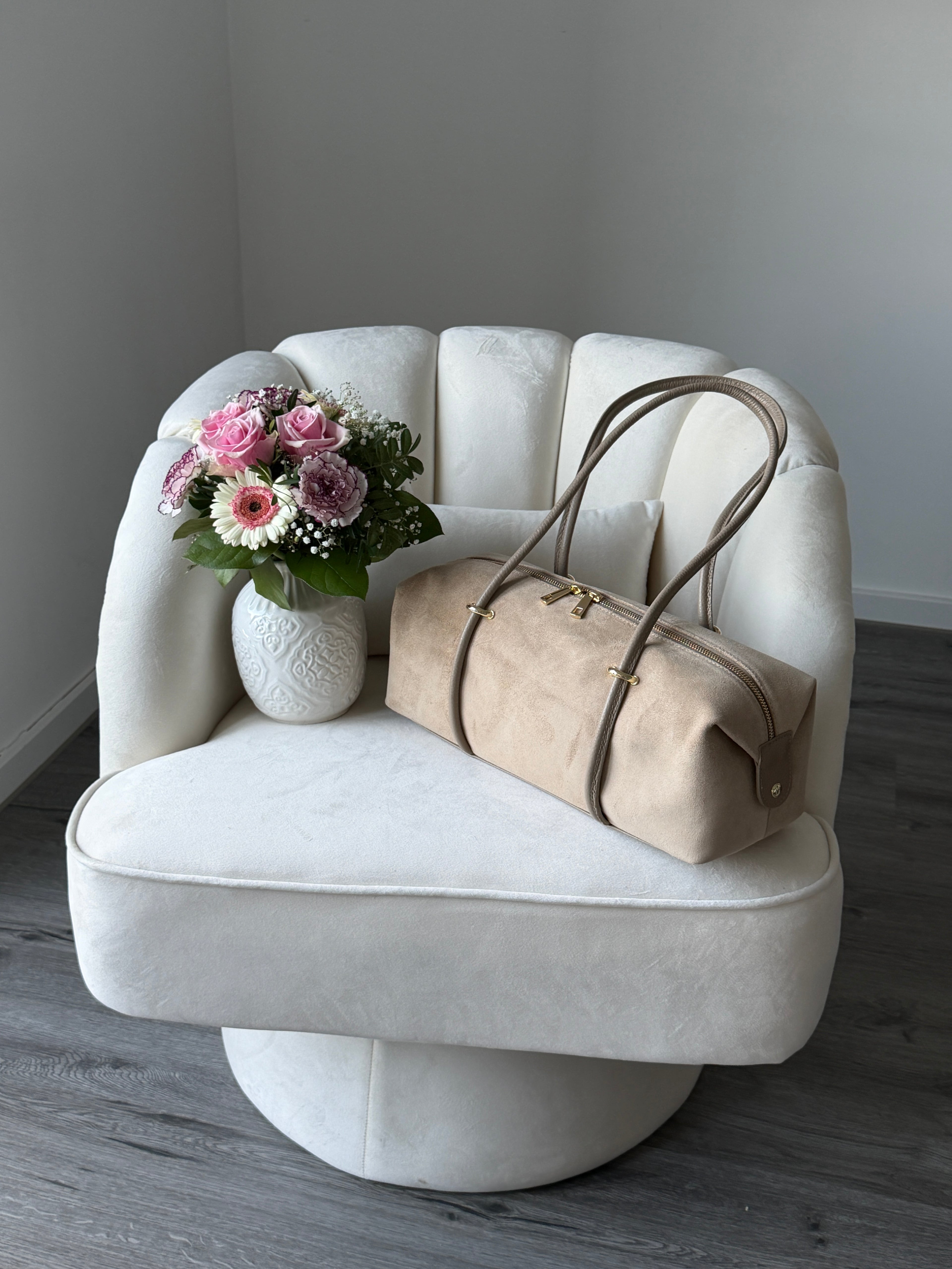 DASHA Beige Suede Bag Large