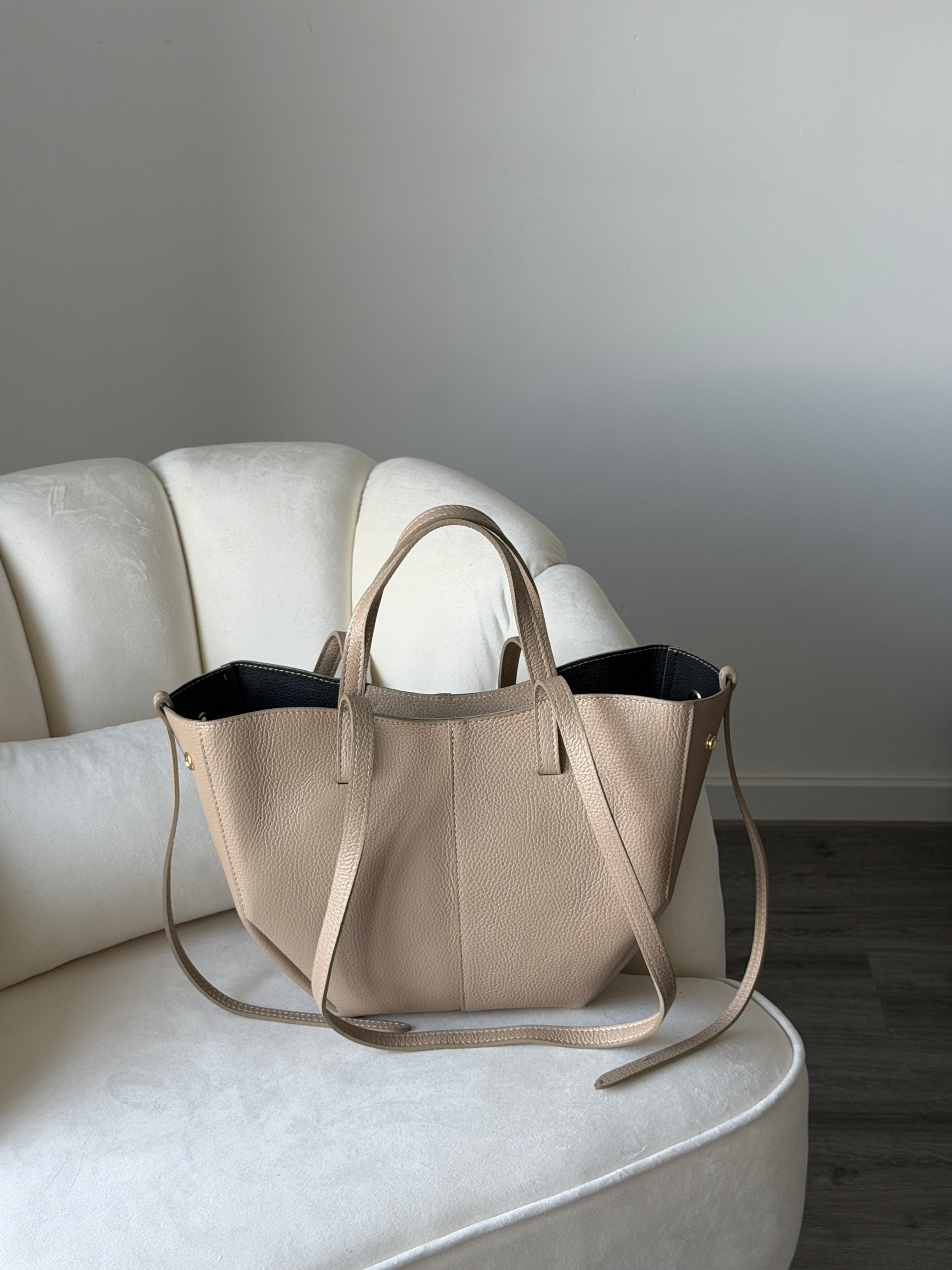 LAURA Beige Leather Bag Shopper Medium