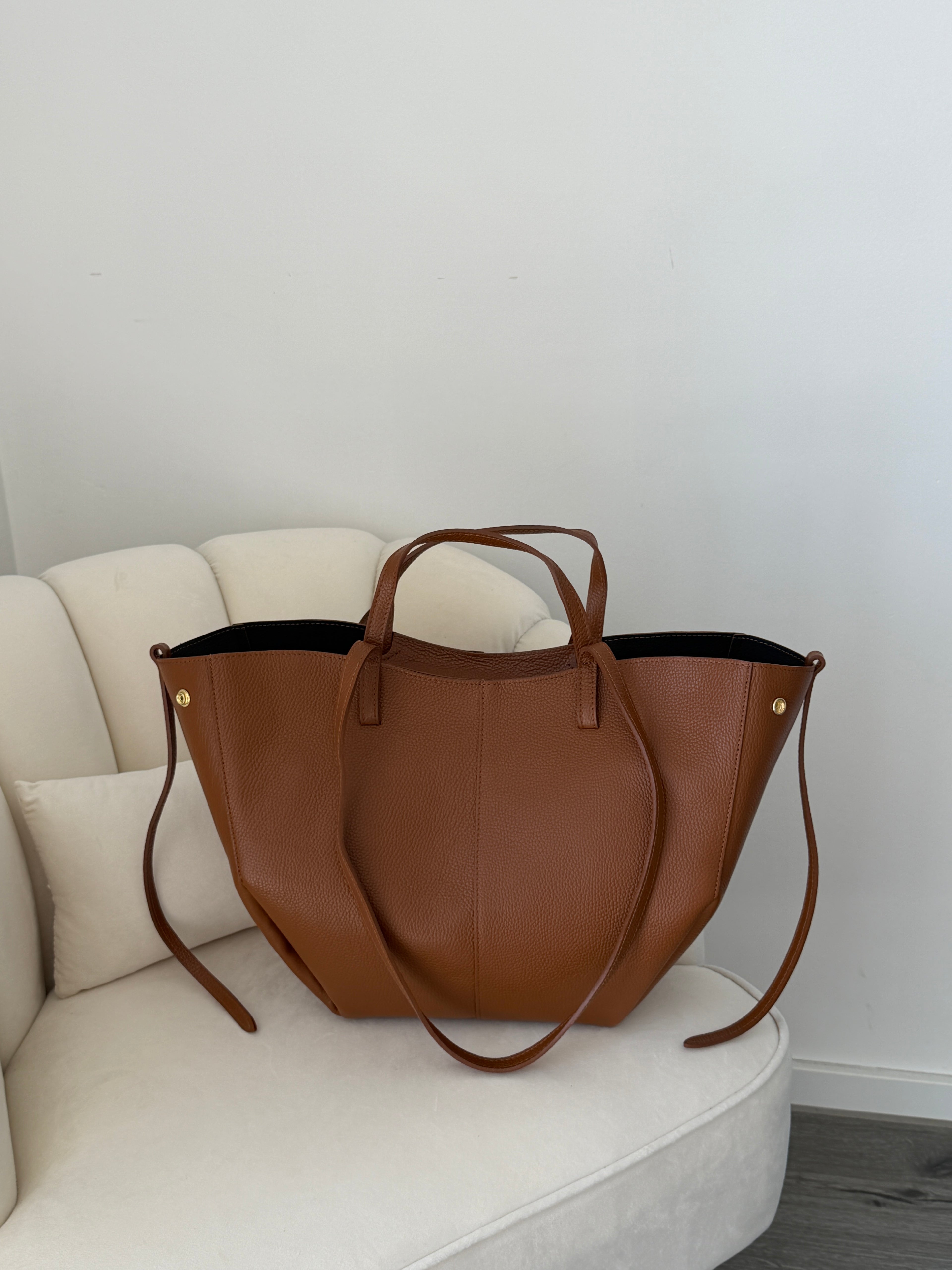 LAURA Cognac Leather Bag Shopper Large