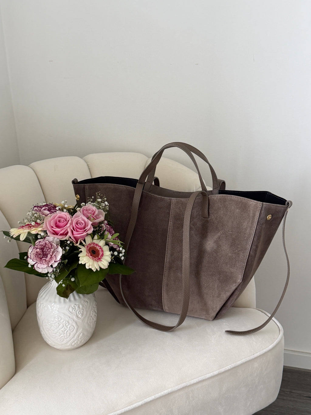 LAURA Taupe Suede Bag Shopper Large