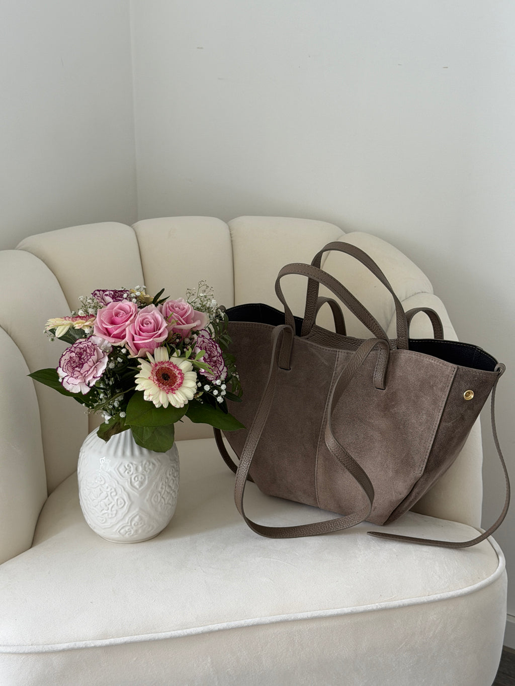 LAURA Taupe Suede Bag Shopper Medium