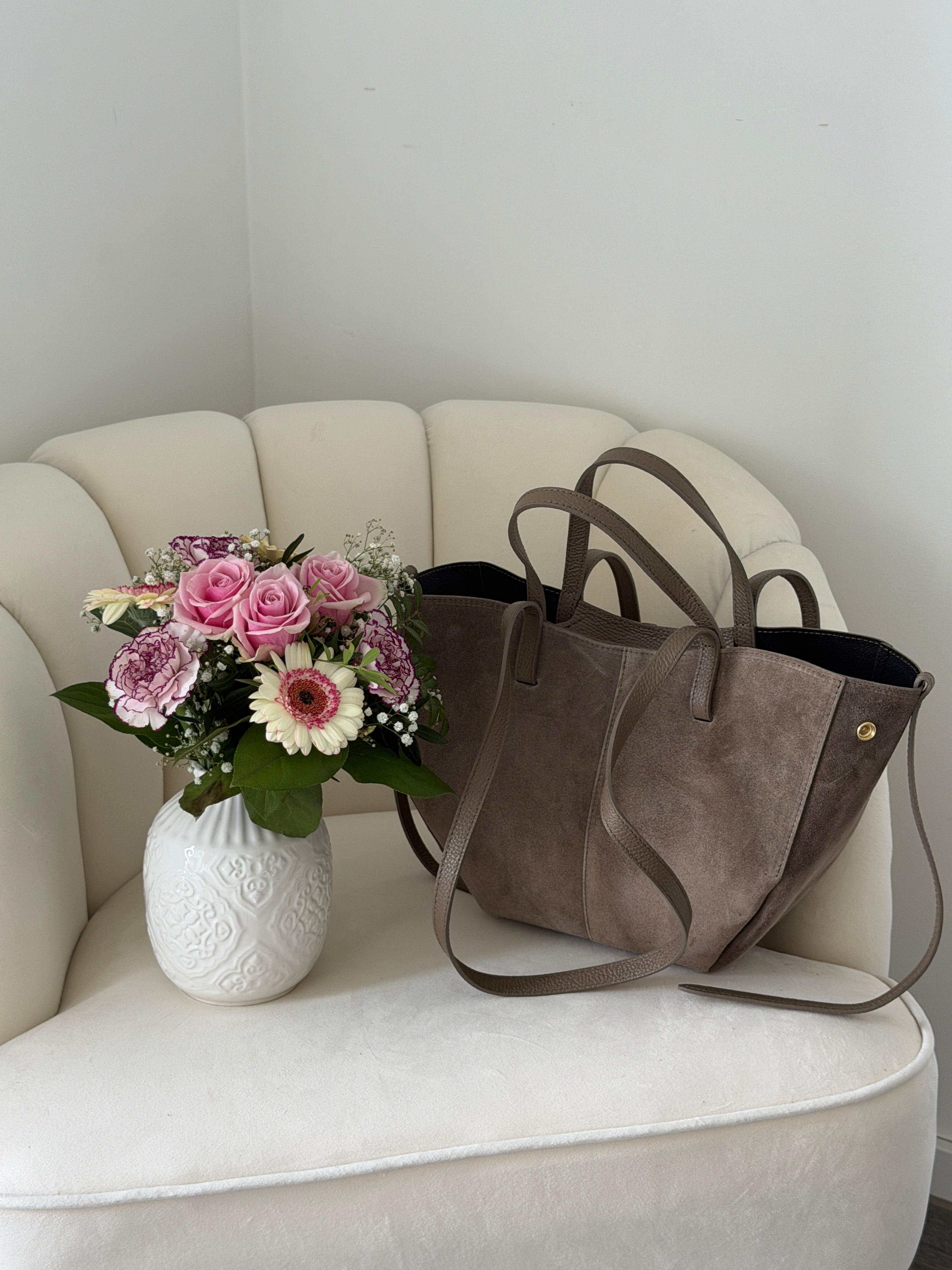 LAURA Taupe Suede Bag Shopper Medium