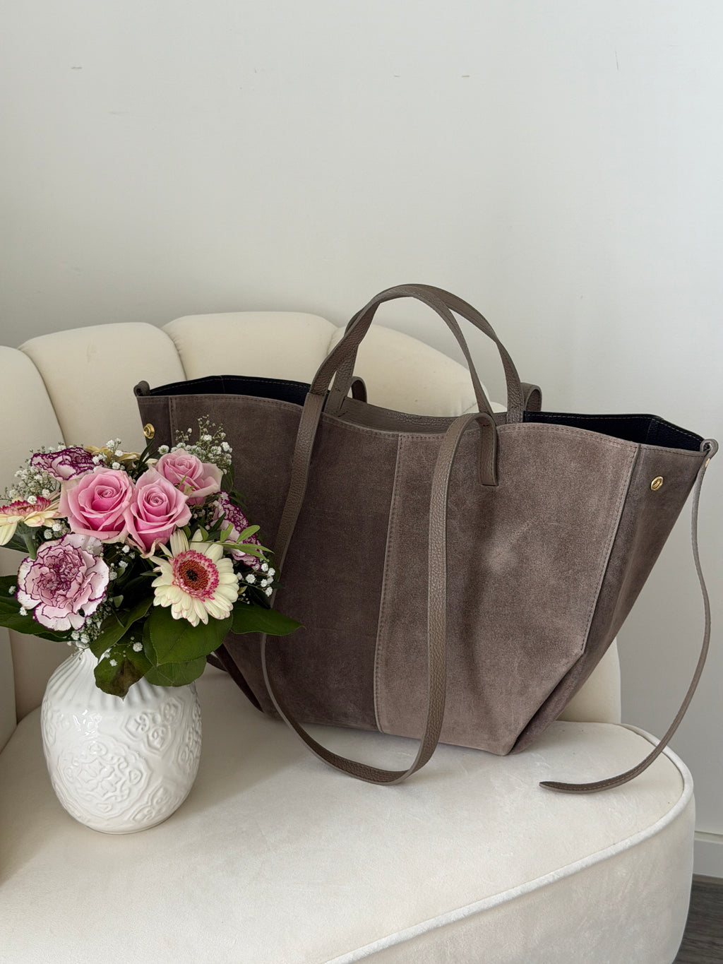 LAURA Taupe Suede Bag Shopper Large
