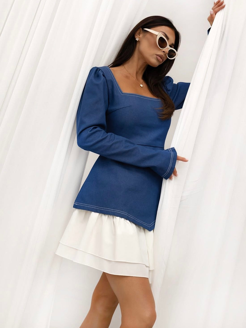 FARAH Blue Cotton Dress