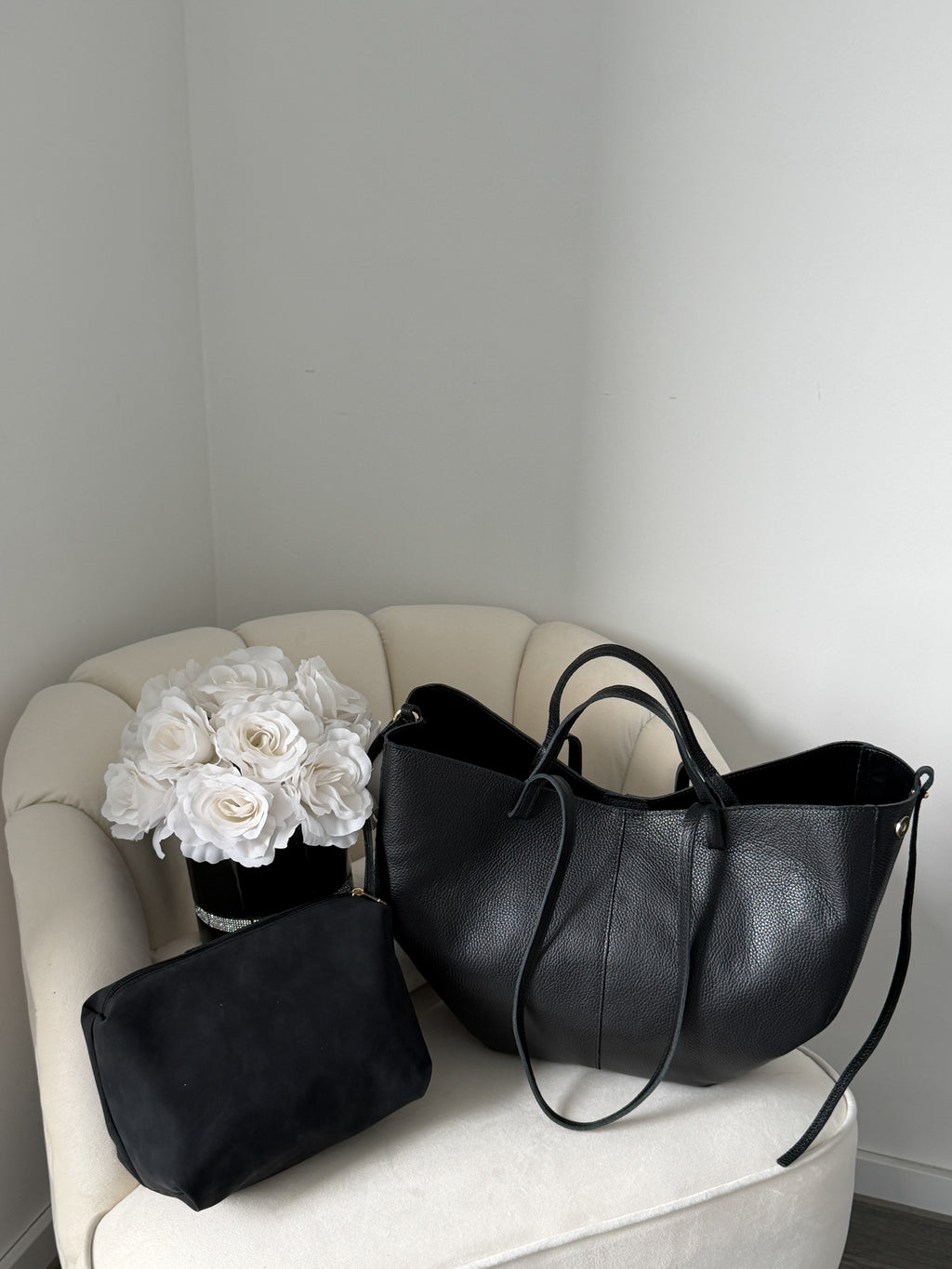 LAURA Black Leather Bag Shopper Large