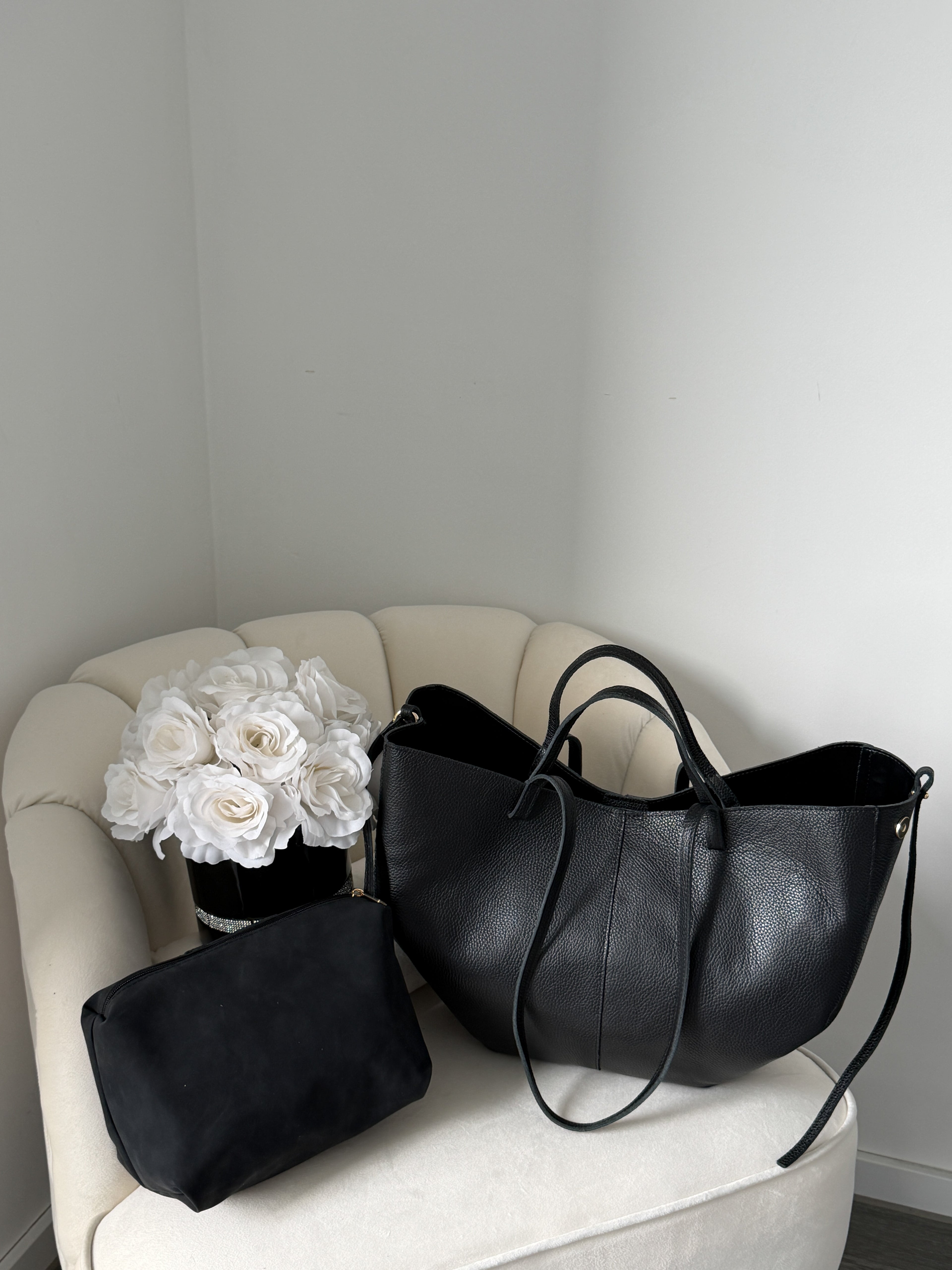 LAURA Black Leather Bag Shopper Large