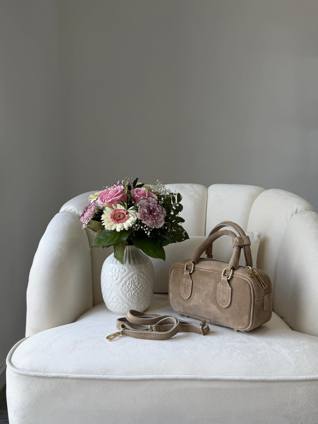 MONICA Beige Suede Bag