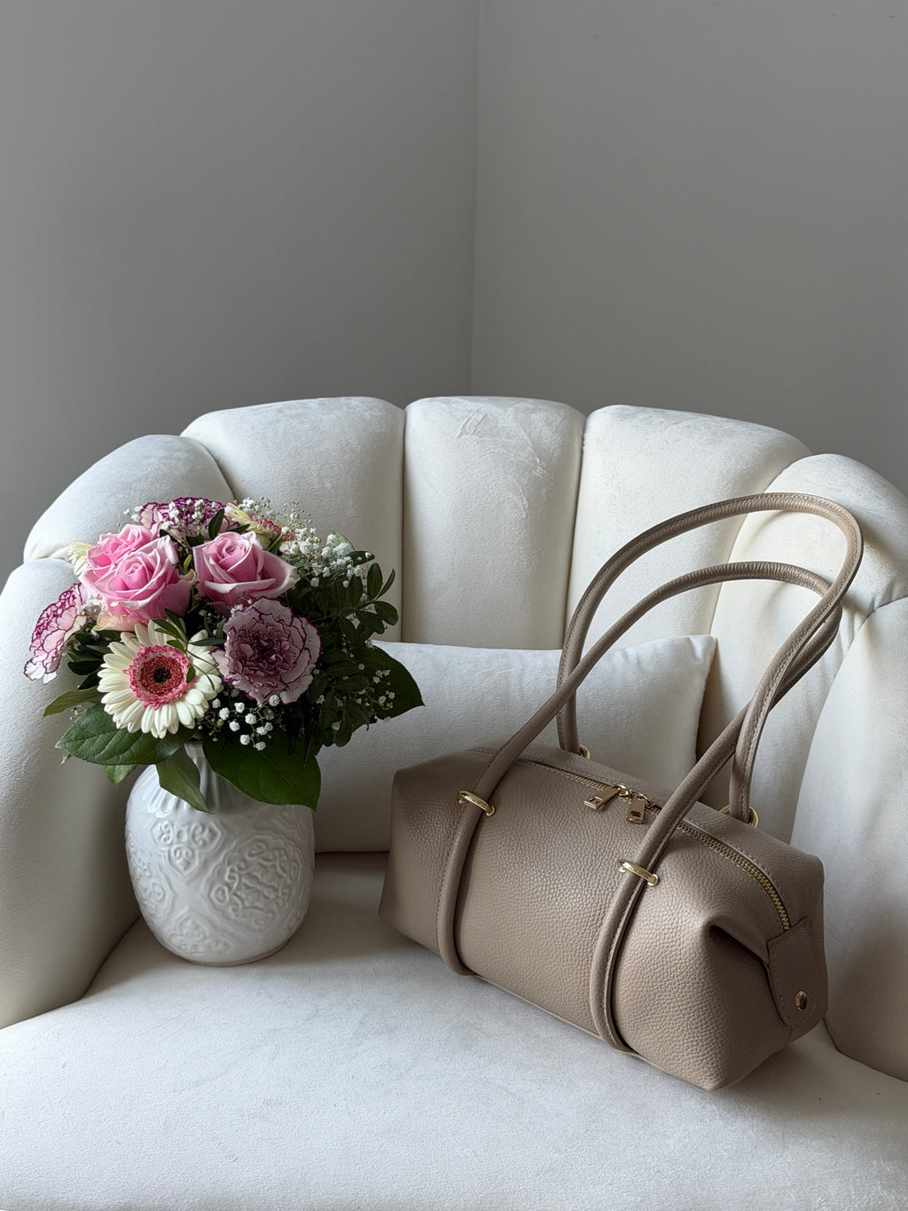 DASHA Beige Leather Bag Small
