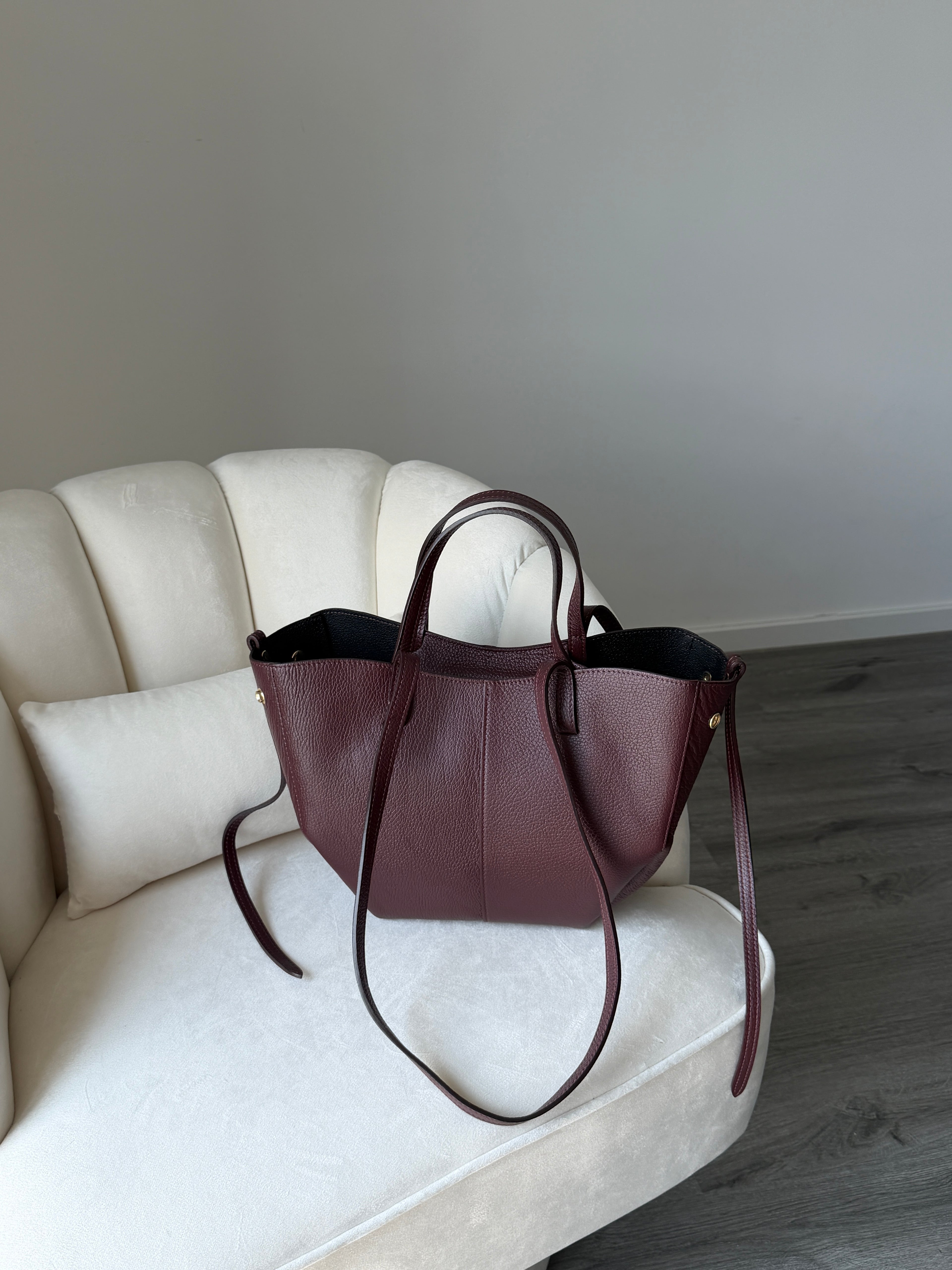 LAURA Burgundy Leather Bag Shopper Medium