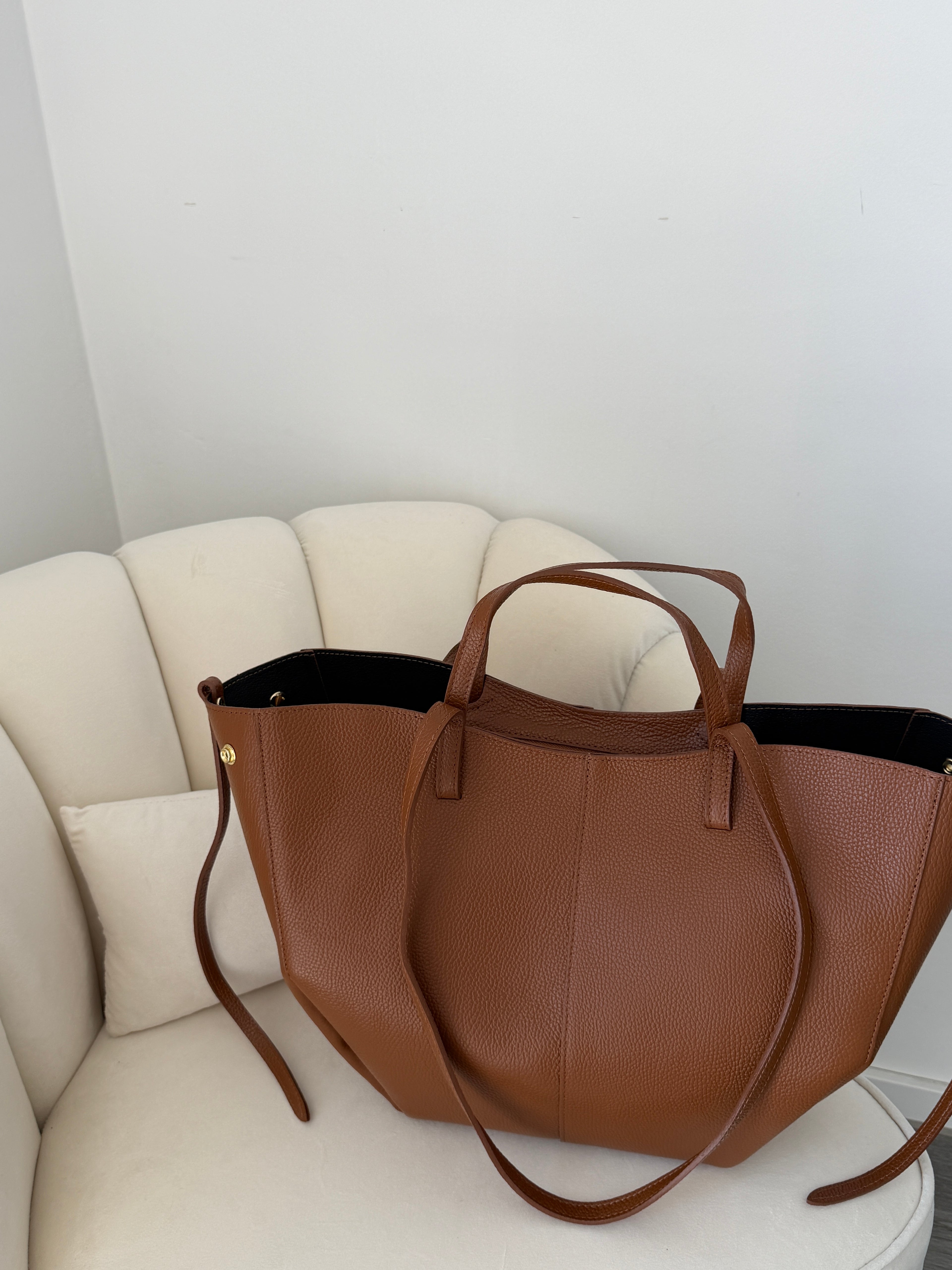 LAURA Cognac Leather Bag Shopper Large