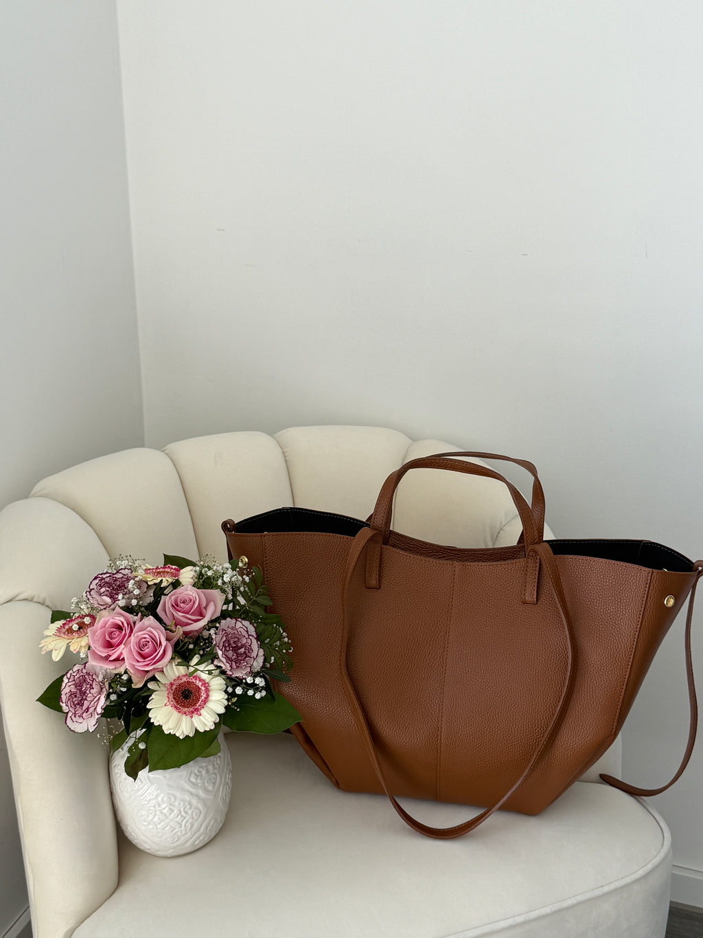 LAURA Cognac Leather Bag Shopper Large