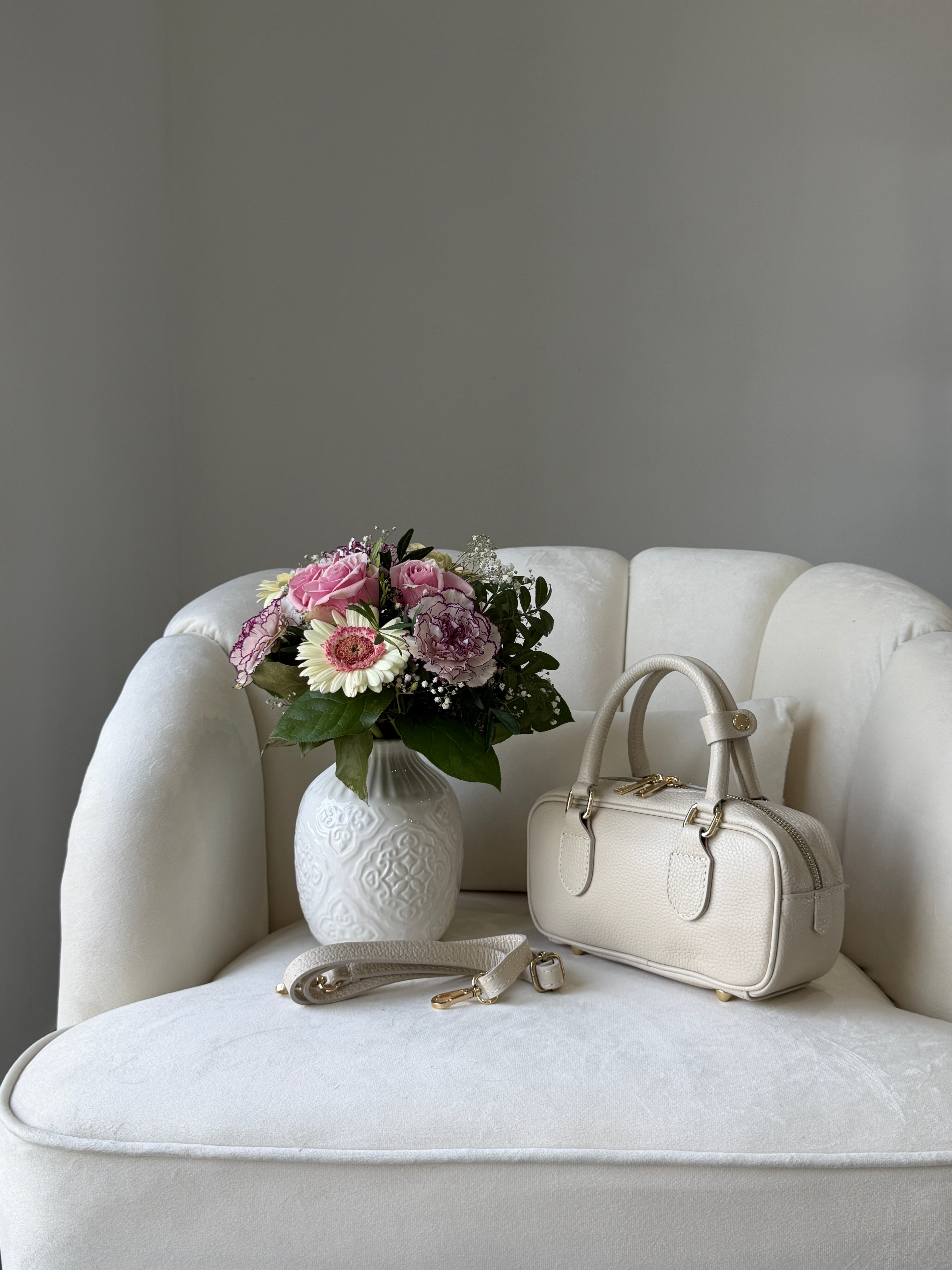 MONICA Cream Leather Bag