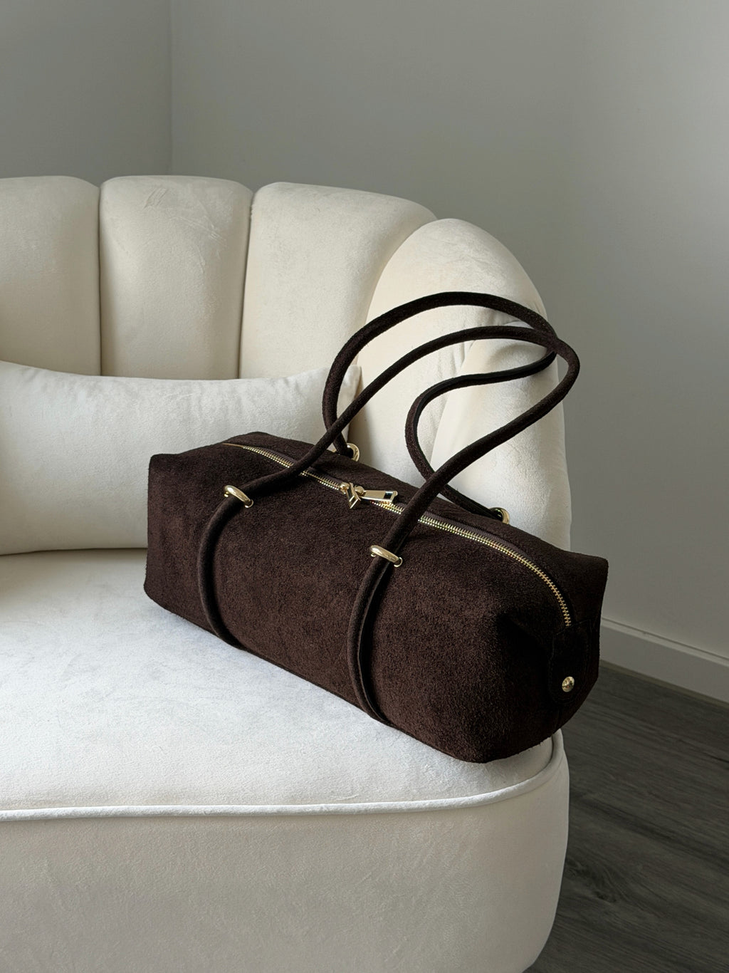 DASHA Chocolate Suede Bag Large