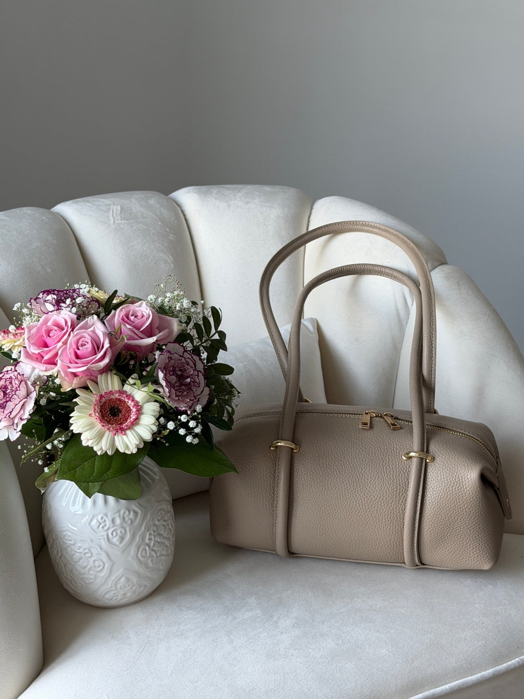 DASHA Beige Leather Bag Small