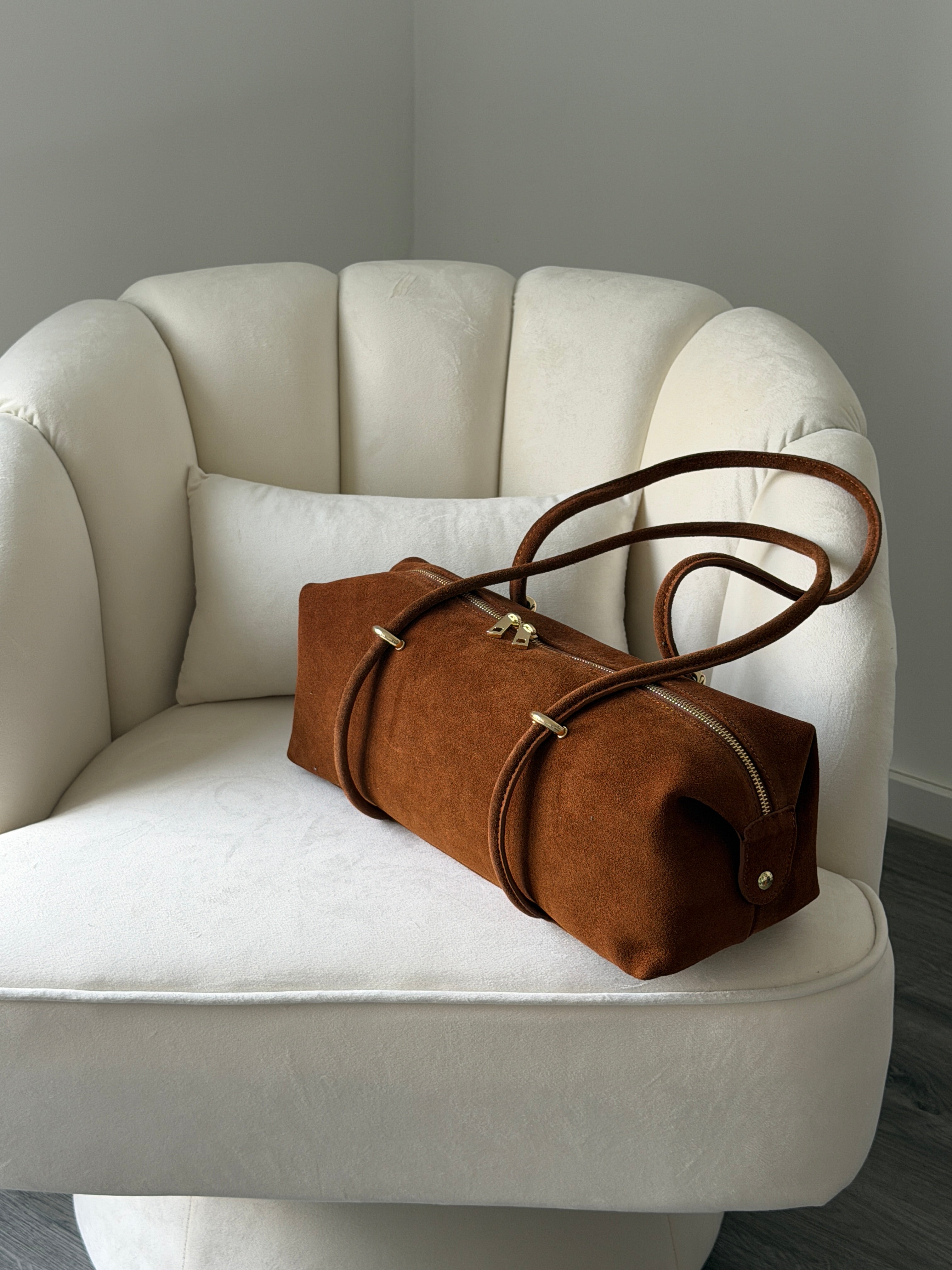 DASHA Cognac Suede Bag Large