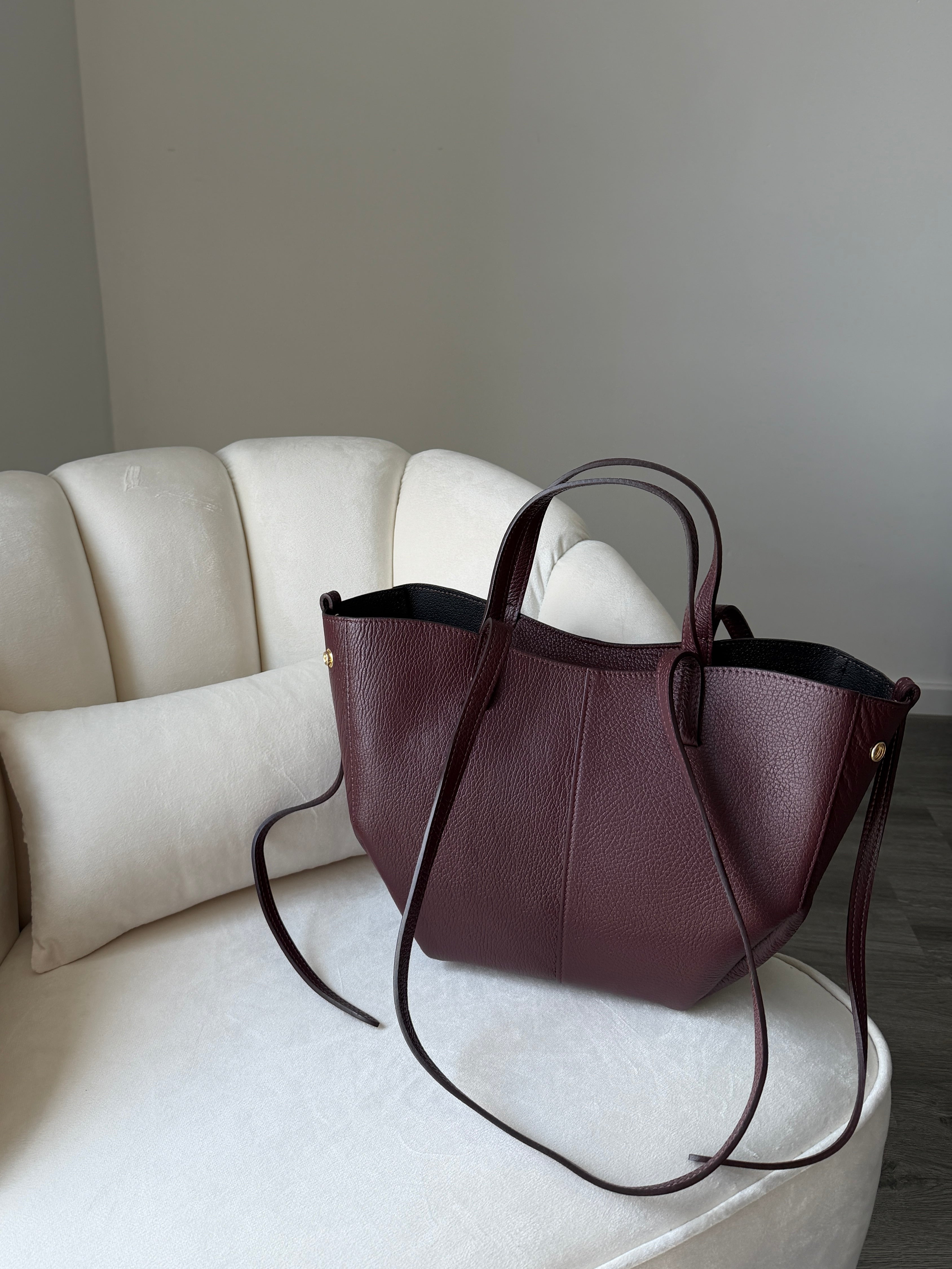 LAURA Burgundy Leather Bag Shopper Medium