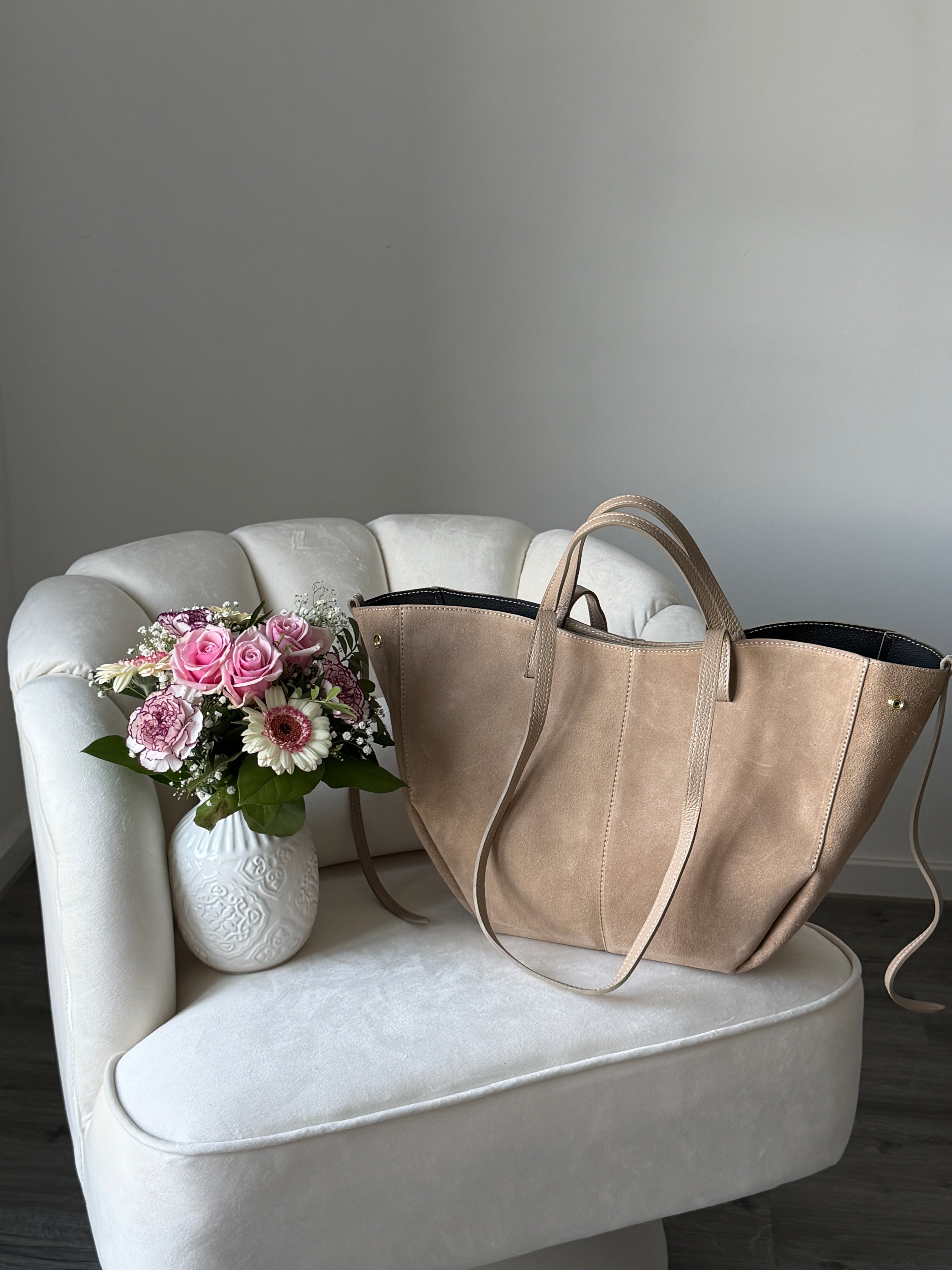 LAURA Beige Suede Bag Shopper Large