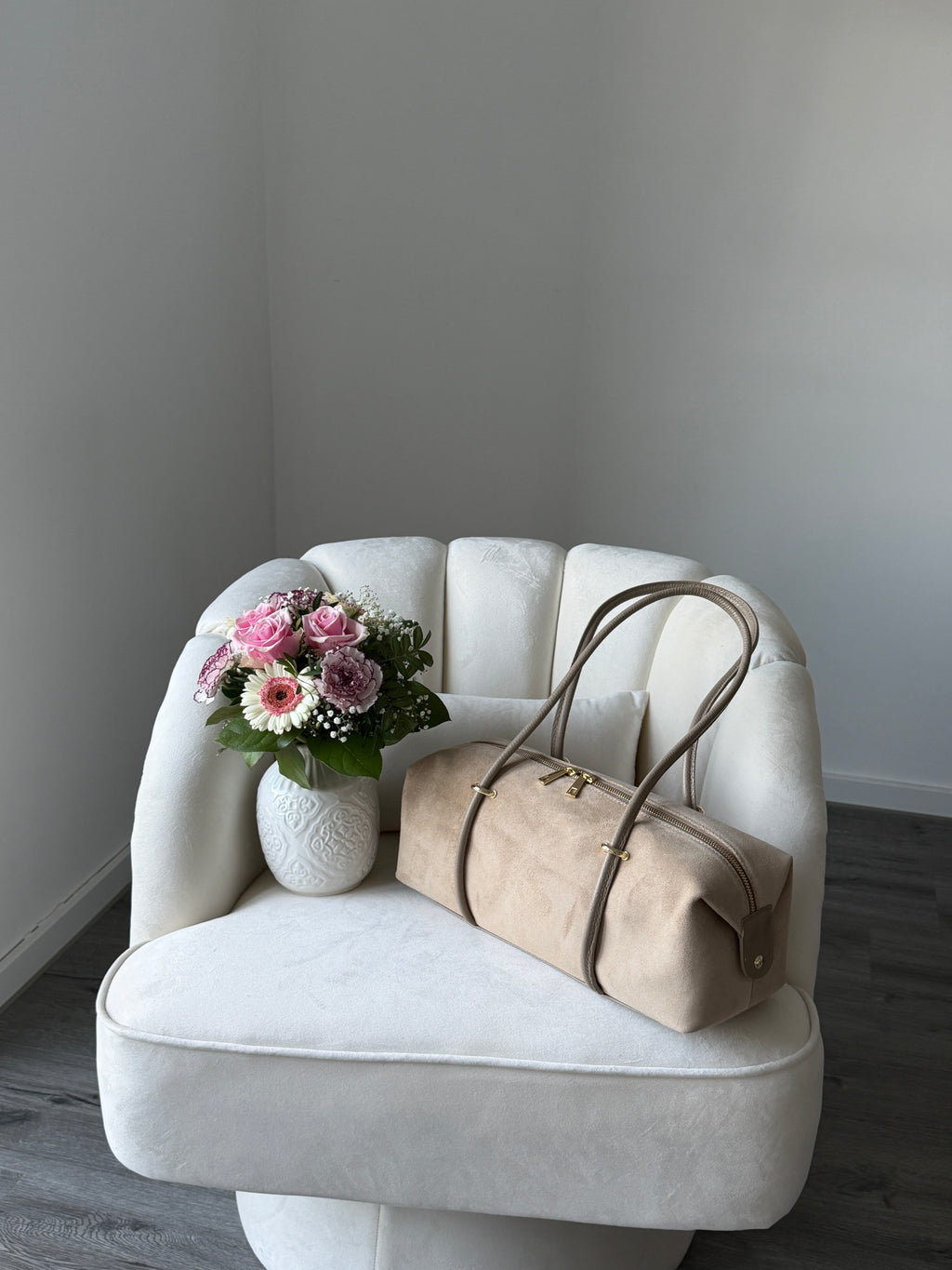 DASHA Beige Suede Bag Large