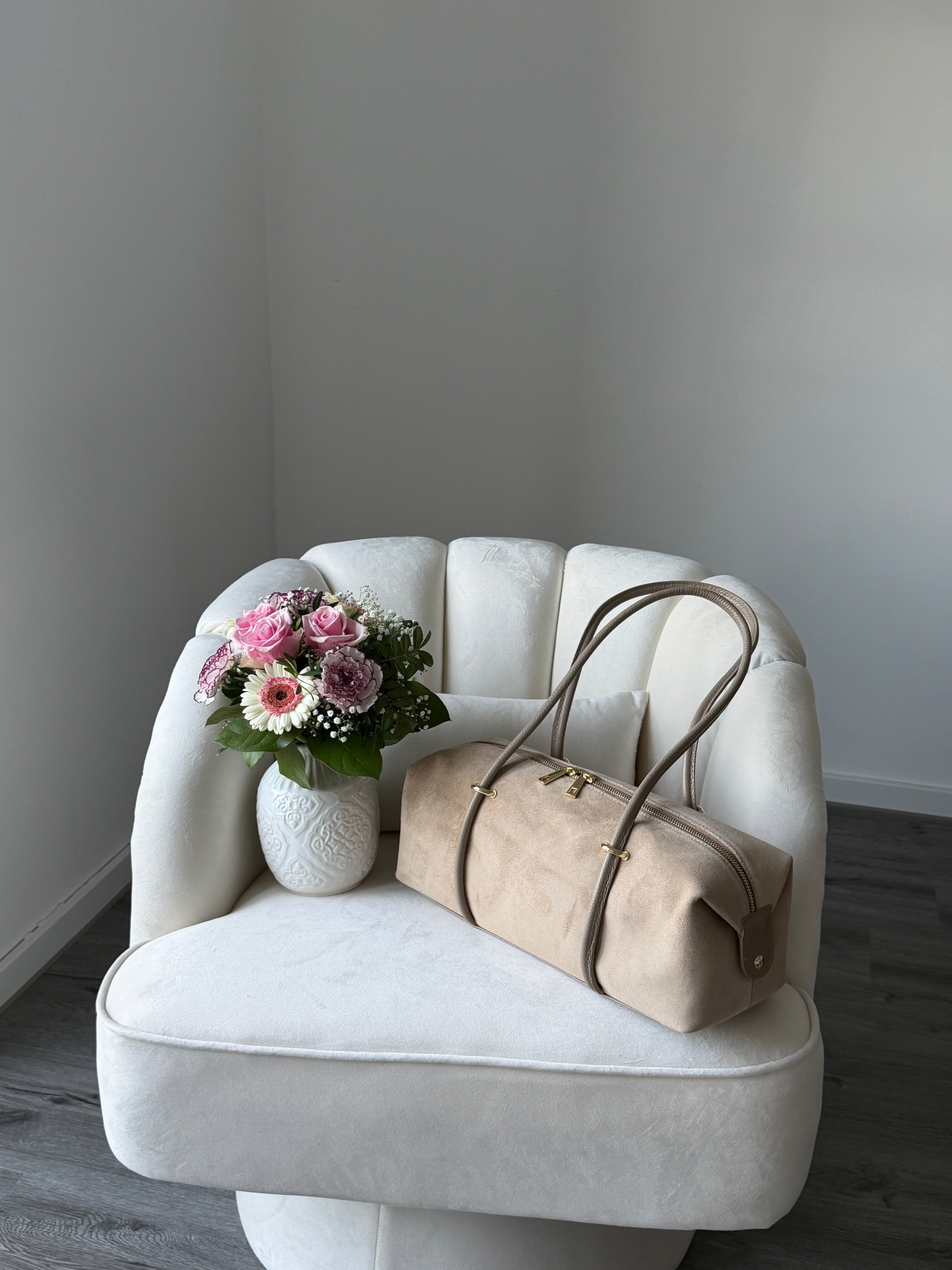 DASHA Beige Suede Bag Large