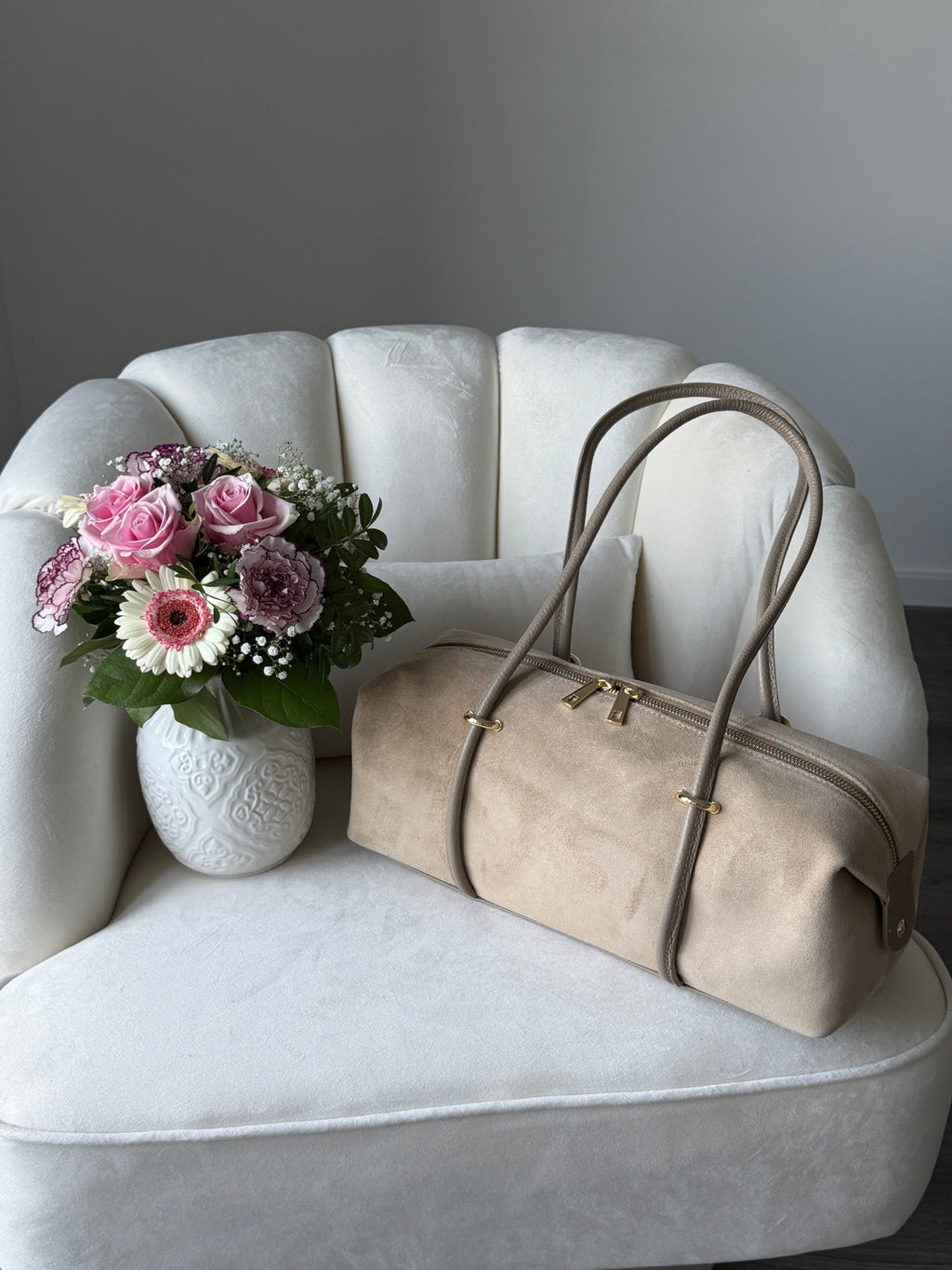 DASHA Beige Suede Bag Large