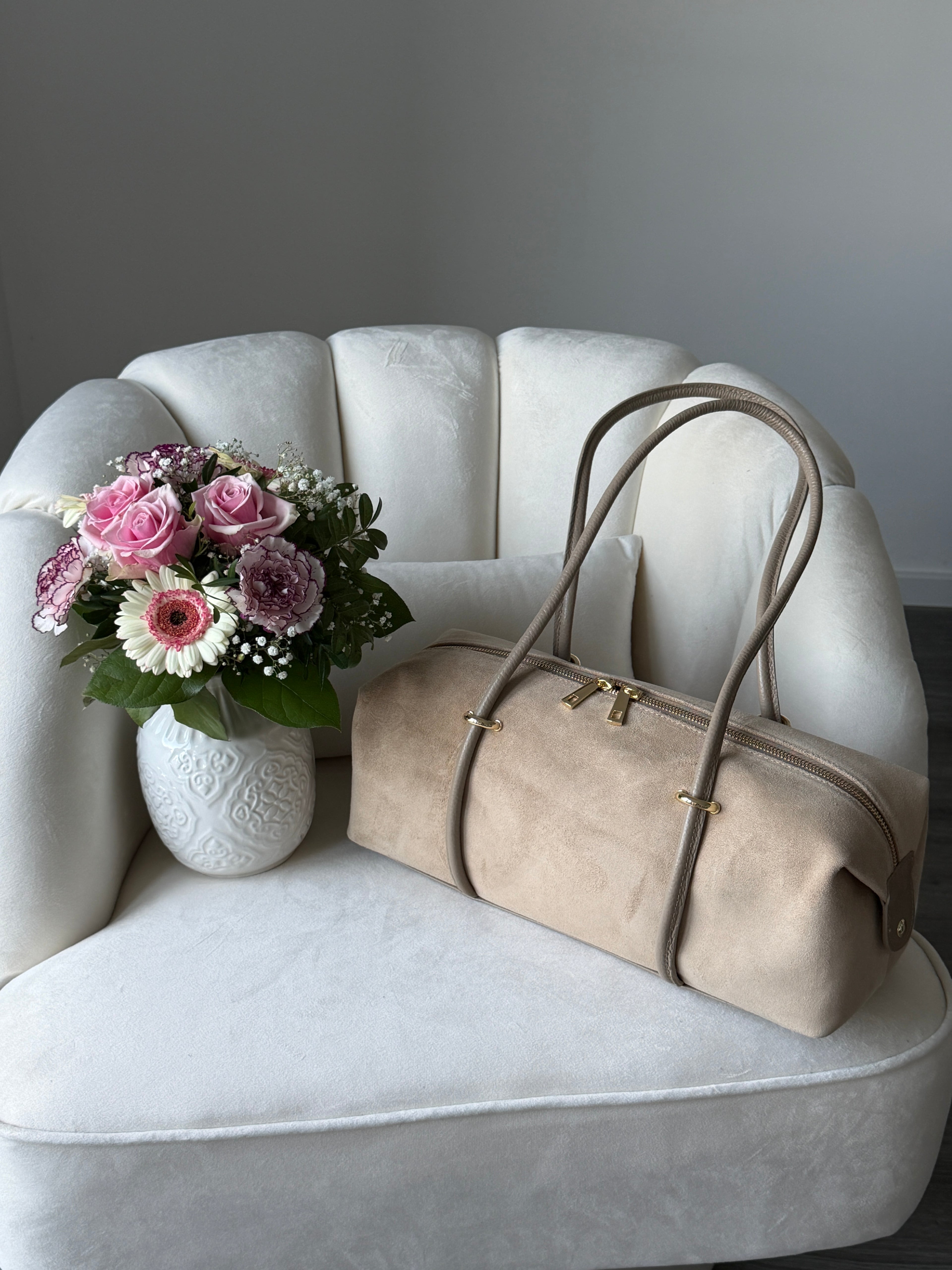 DASHA Beige Suede Bag Large