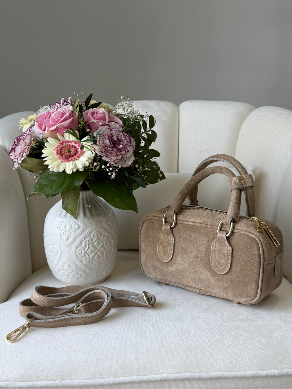 MONICA Beige Suede Bag