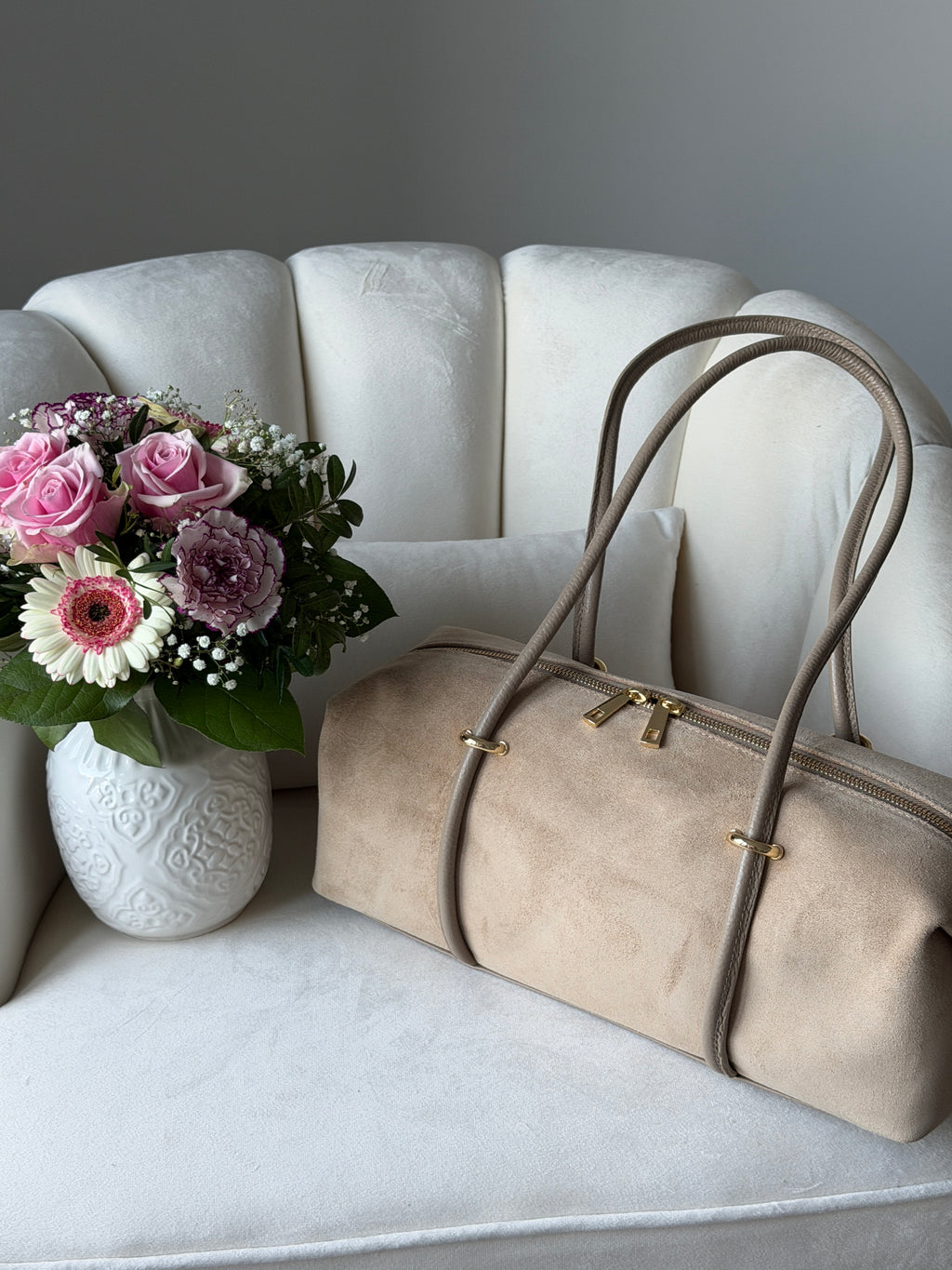 DASHA Beige Suede Bag Large