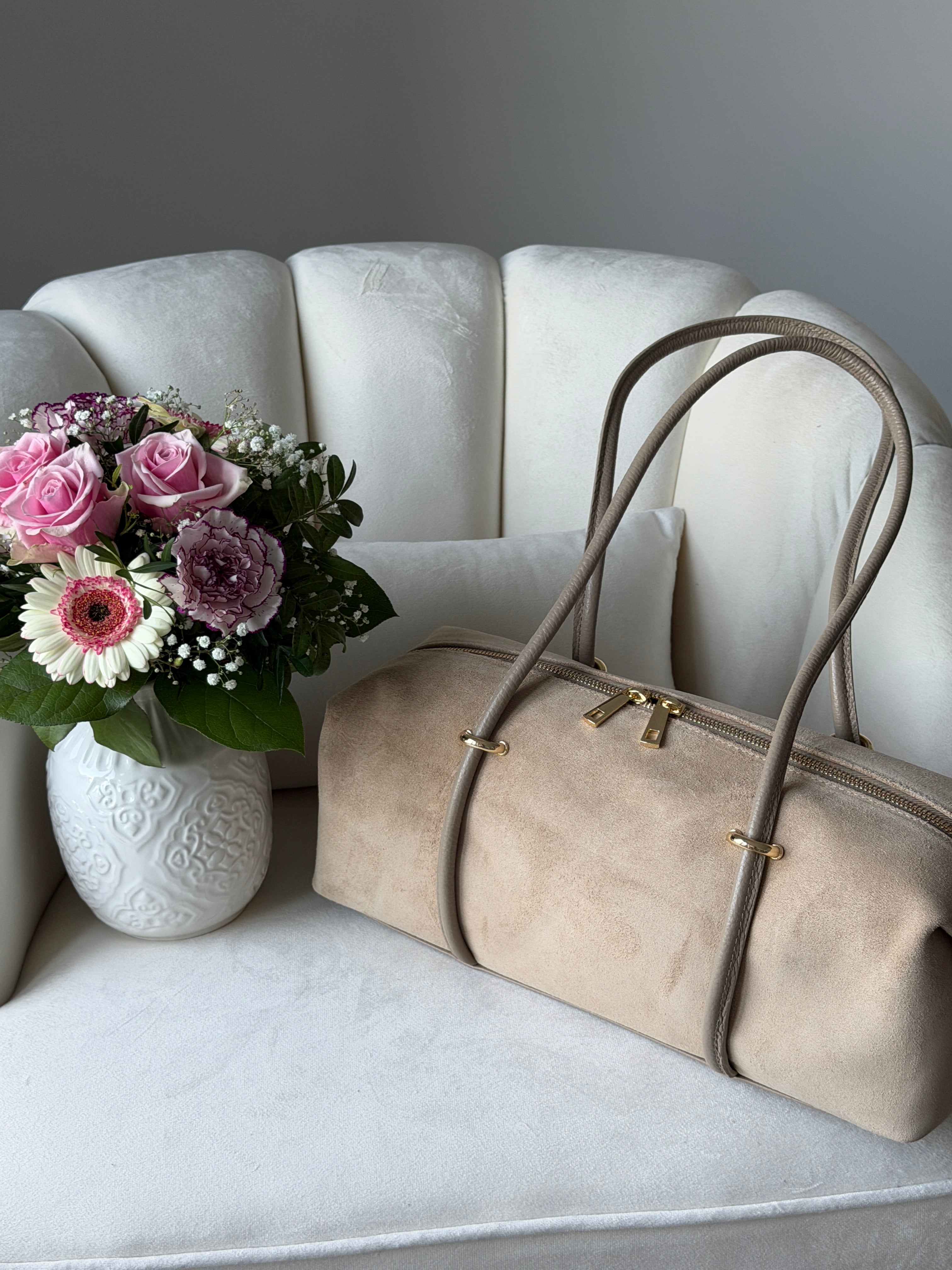 DASHA Beige Suede Bag Large