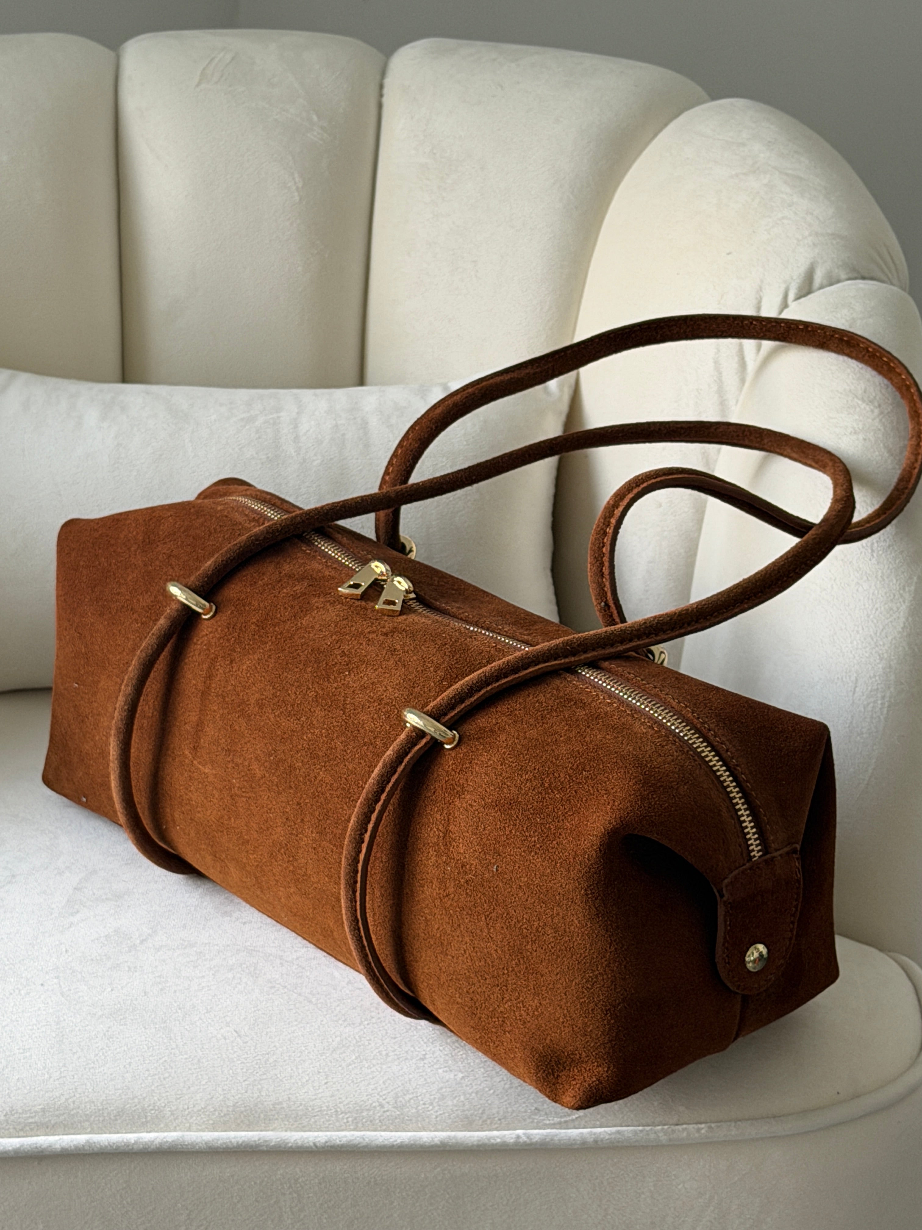 DASHA Cognac Suede Bag Large