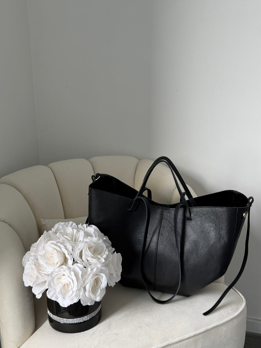 LAURA Black Leather Bag Shopper Large