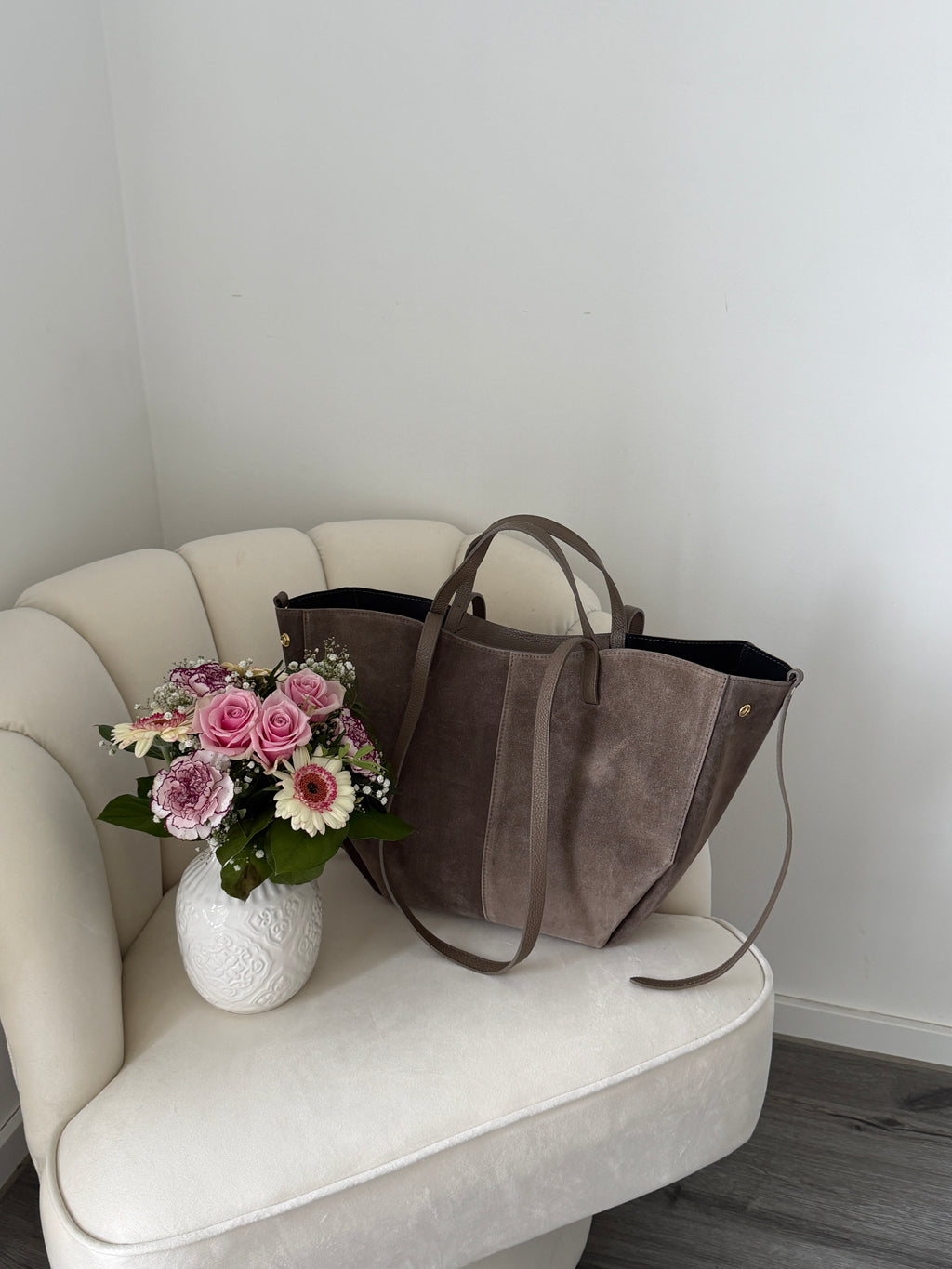 LAURA Taupe Suede Bag Shopper Large