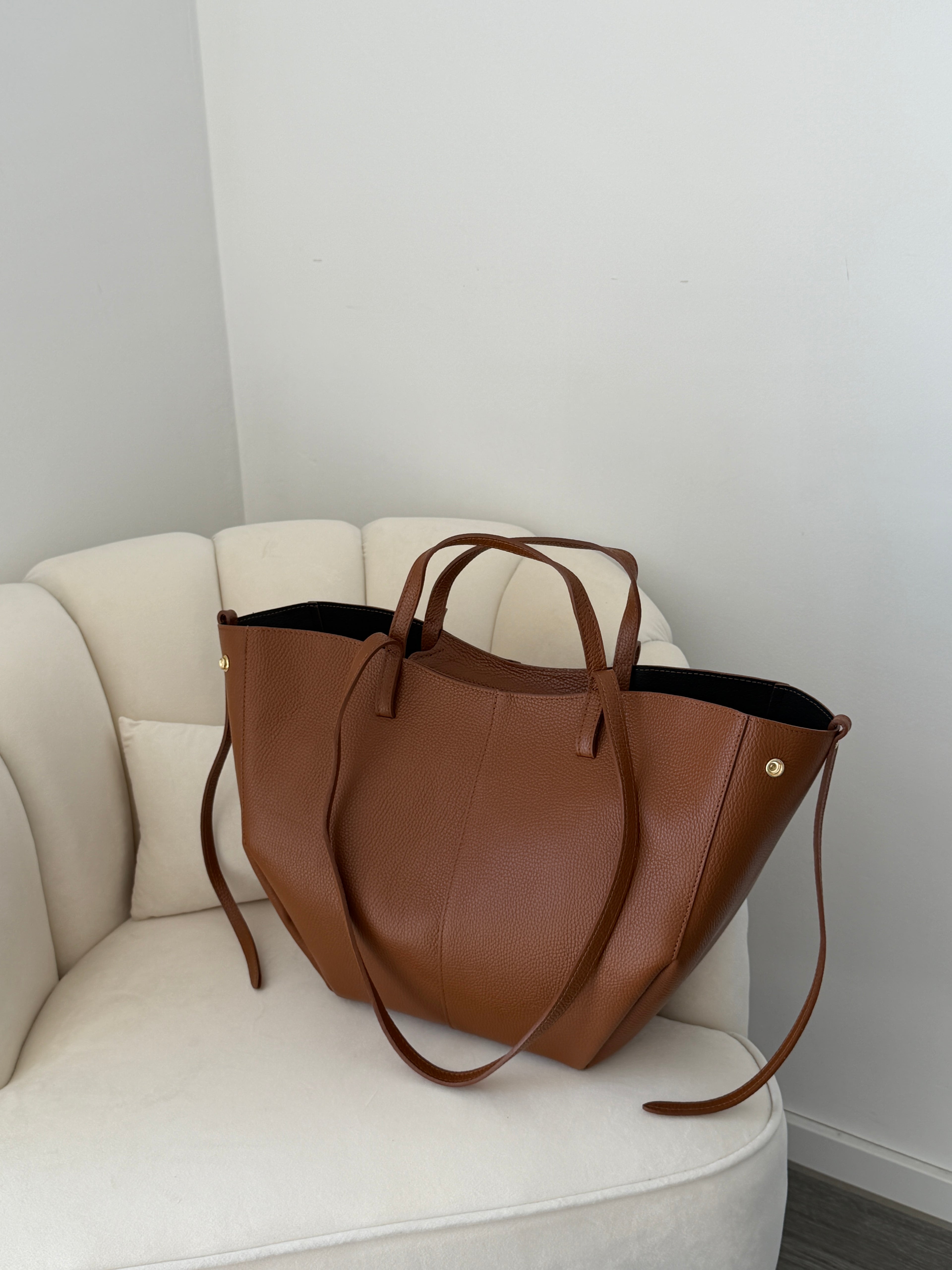 LAURA Cognac Leather Bag Shopper Large