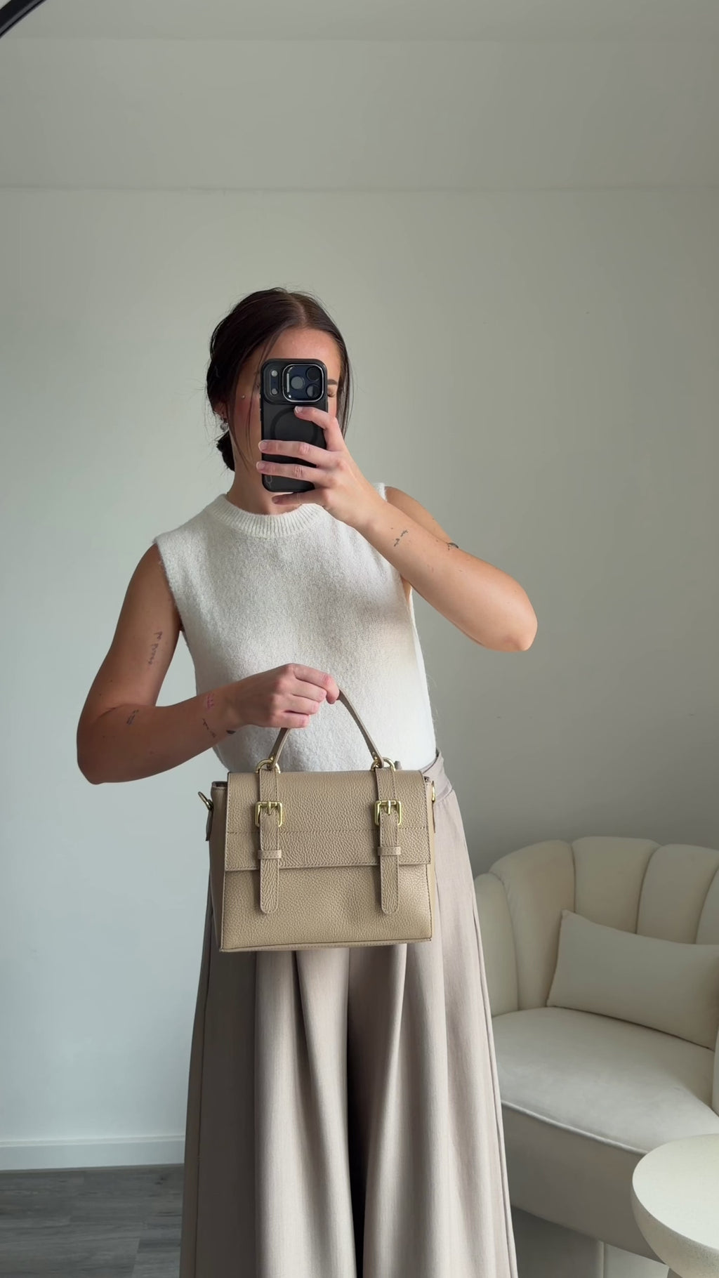 KYLIE Leather Beige Bag